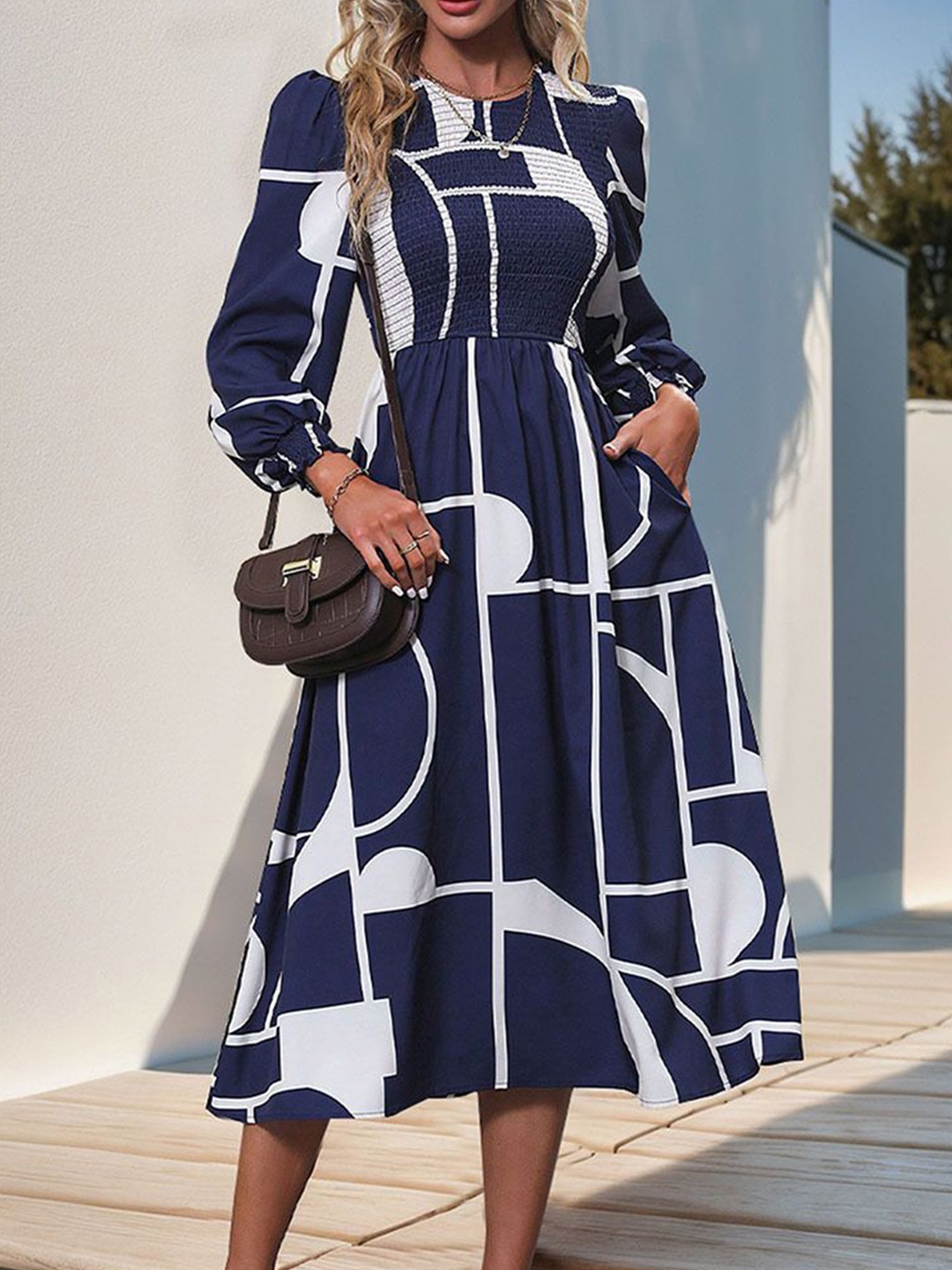 

StyleCast Printed Fit & Flare Midi Dress, Navy blue