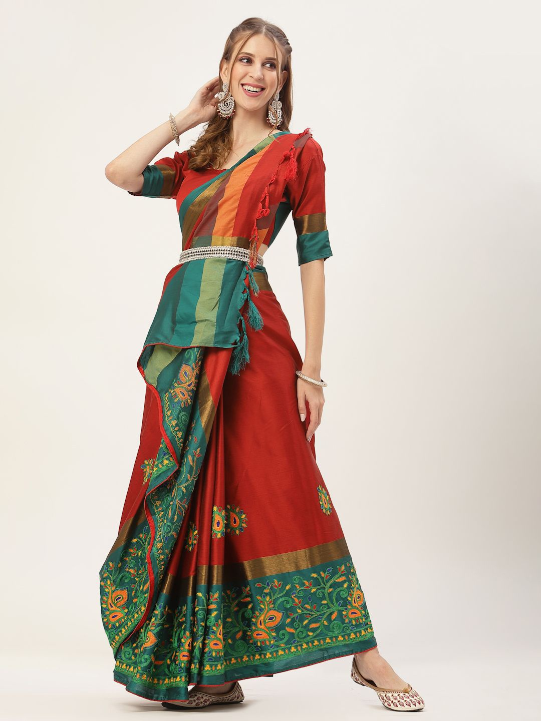 

KALINI Women's Embroidered Saree, Green