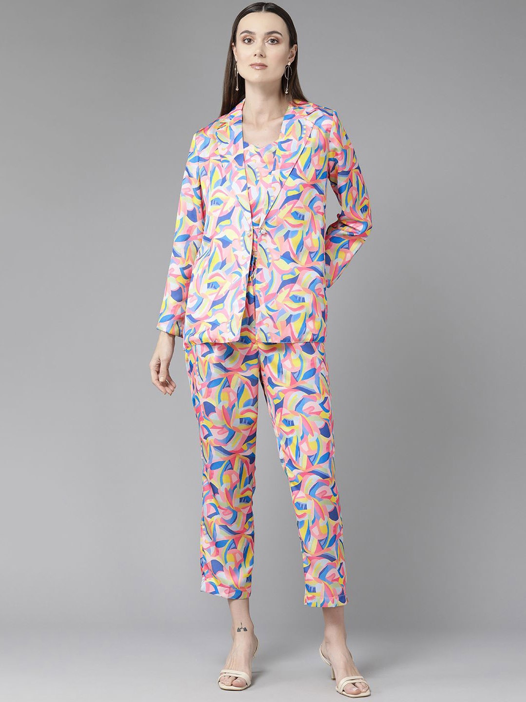 

BAESD Printed Silk Three Piece Co-Ords Set, Pink