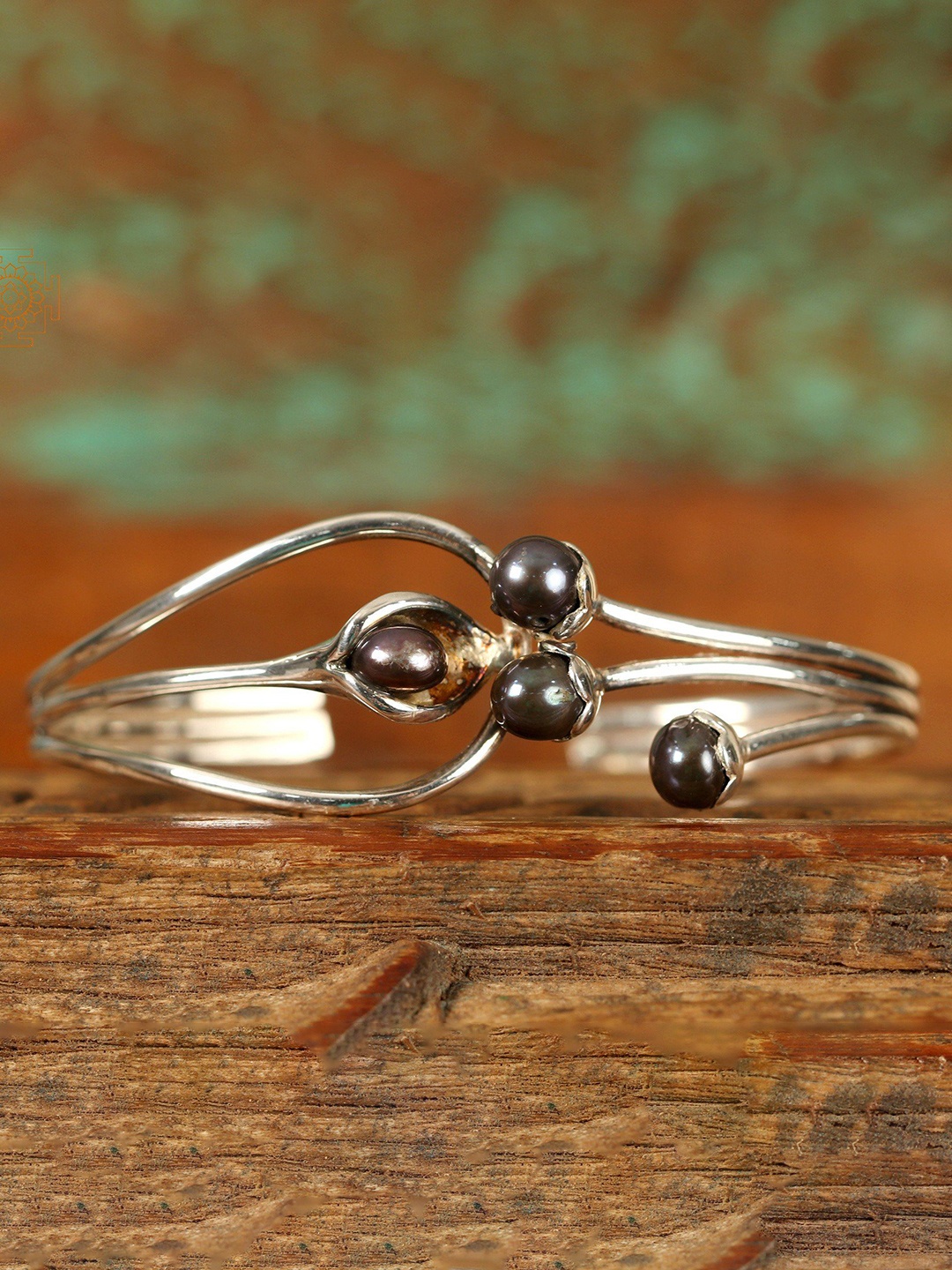 

Exotic India Black Pearls Multi-Layered Sterling Silver Designer Bracelet