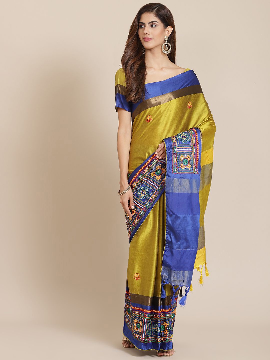 

KALINI Floral Kutchi Embroidery Saree, Yellow