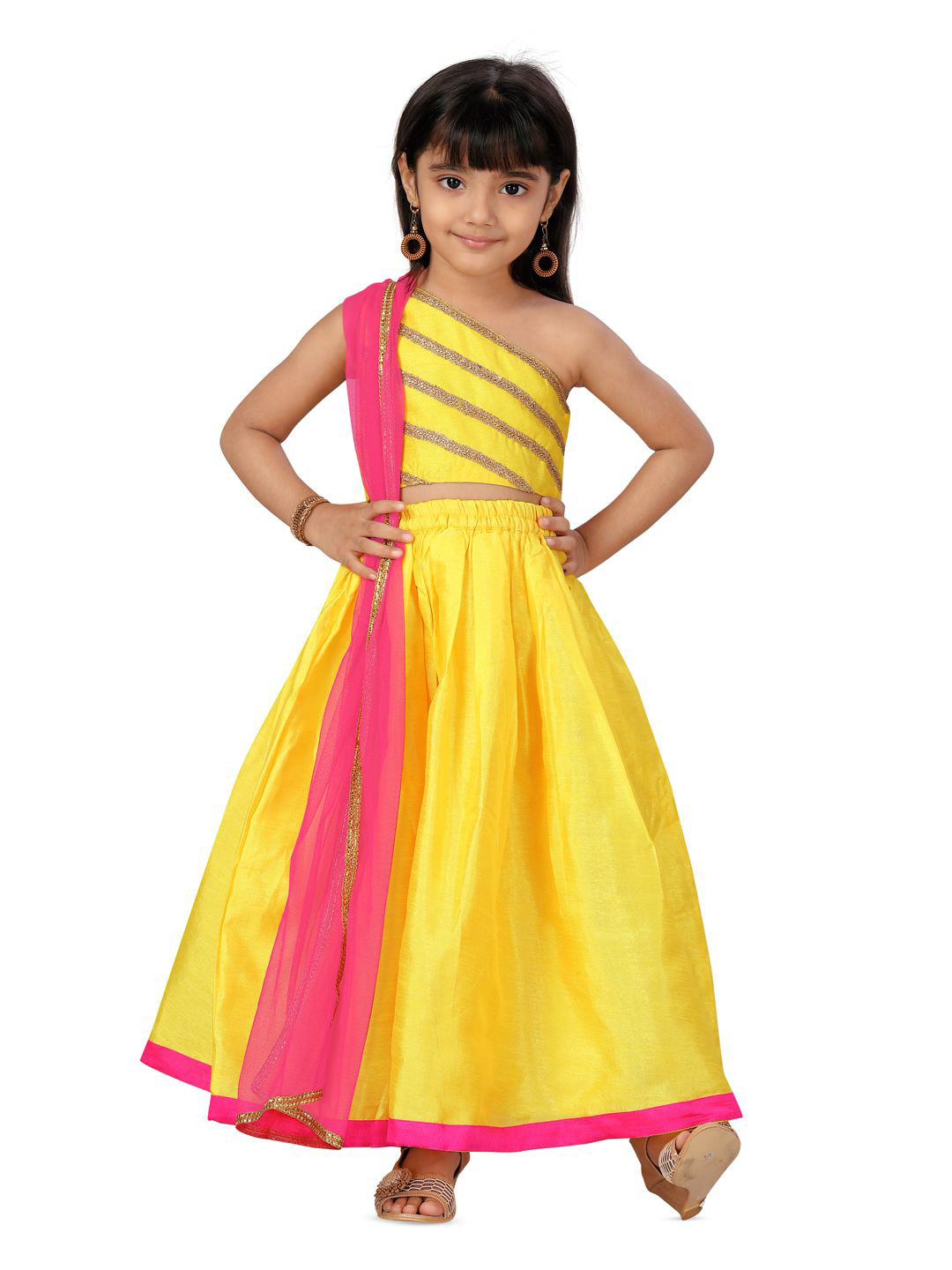 

BAESD Girls Embellished One Shoulder Gotta Patti Ready to Wear Lehenga Choli, Yellow