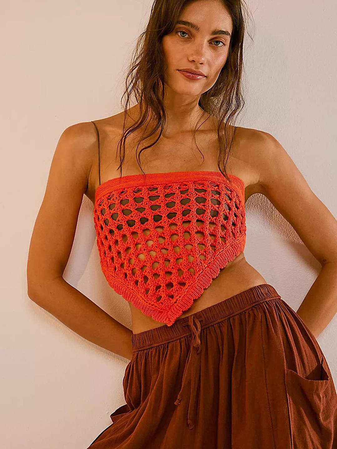 

LULU & SKY Tube Crop Top, Orange