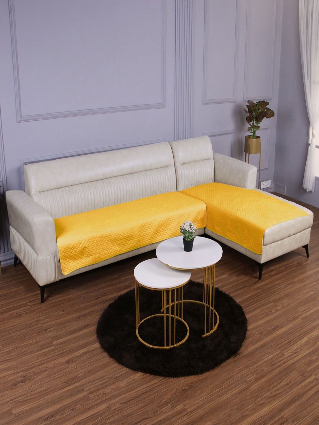 

HOKIPO Yellow 2 Pieces Quilted 5 Seater Sofa Cover With Arms