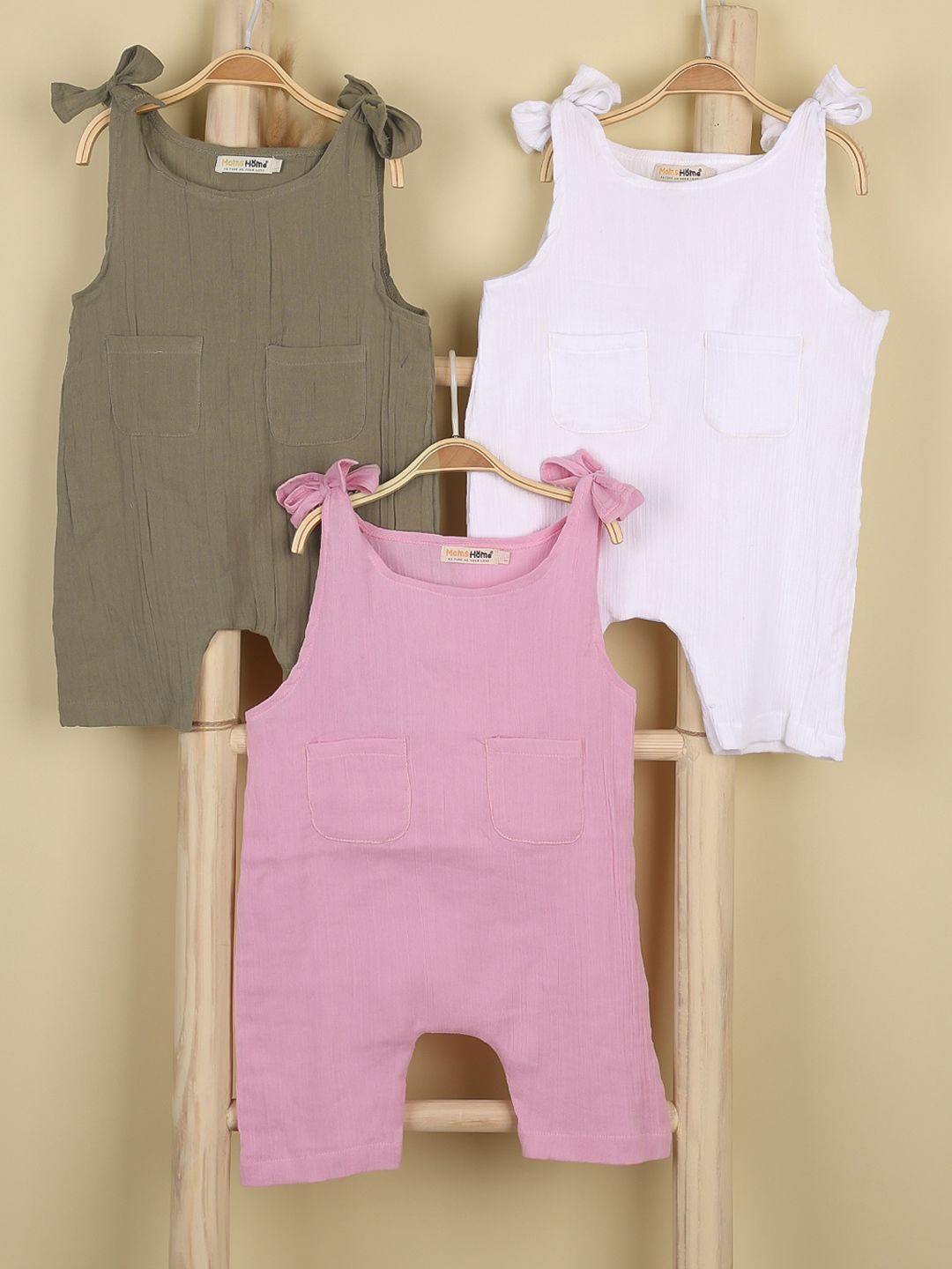 

Moms Home Infants Pack Of 3 Breathable Romper, Pink