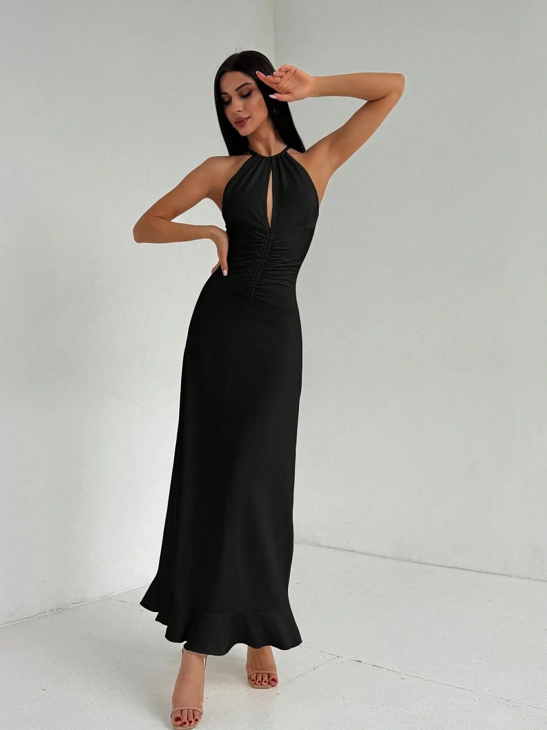 

StyleCast Halter Neck Fit and Flare Maxi Dress, Black