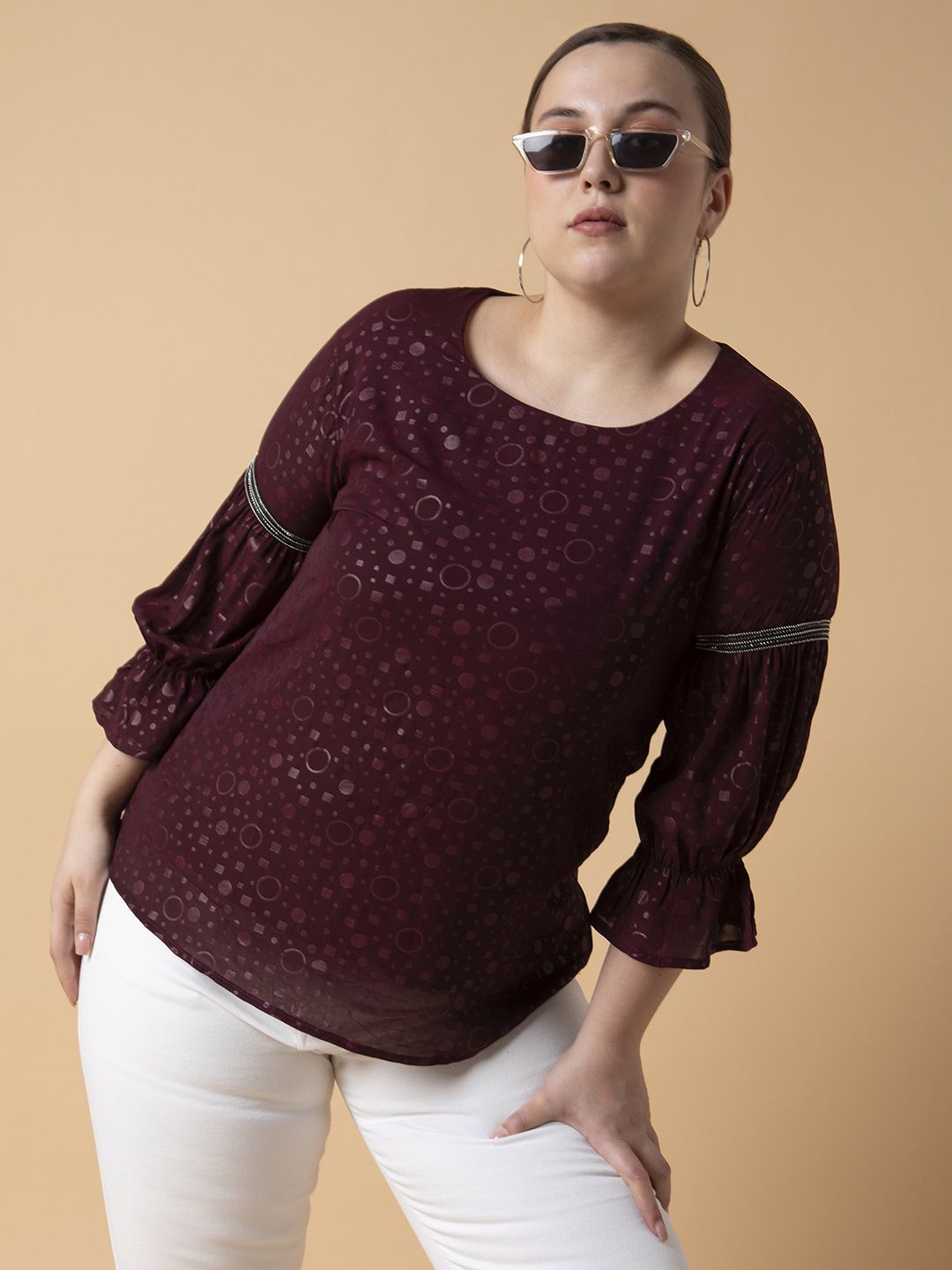 

SHOWOFF Bell Sleeve Georgette Top, Burgundy