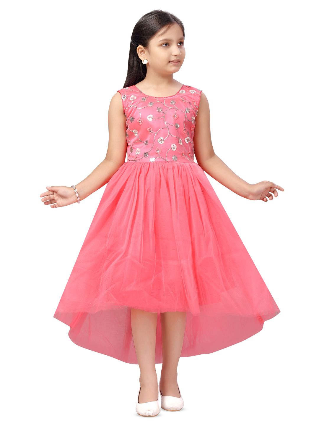 

BAESD Girls Floral Embellished Net Fit & Flare Midi Dress, Red