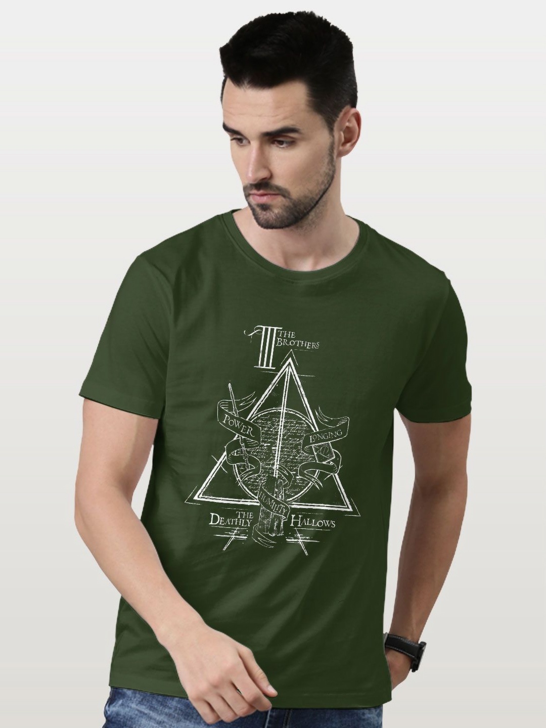 

macmerise Men Printed Raw Edge T-shirt, Green
