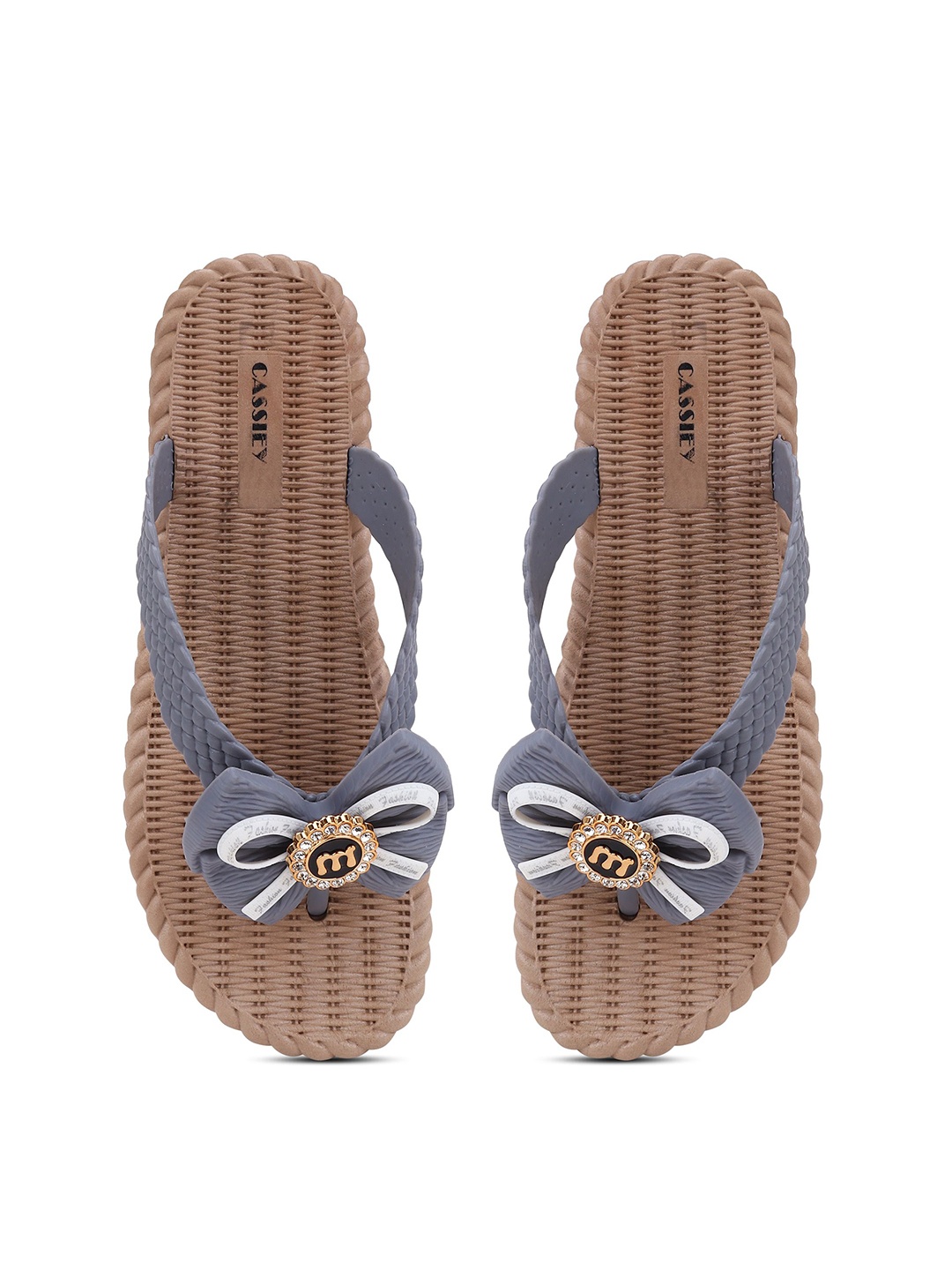 

CASSIEY Women Embellished Rubber Thong Flip-Flops, Grey