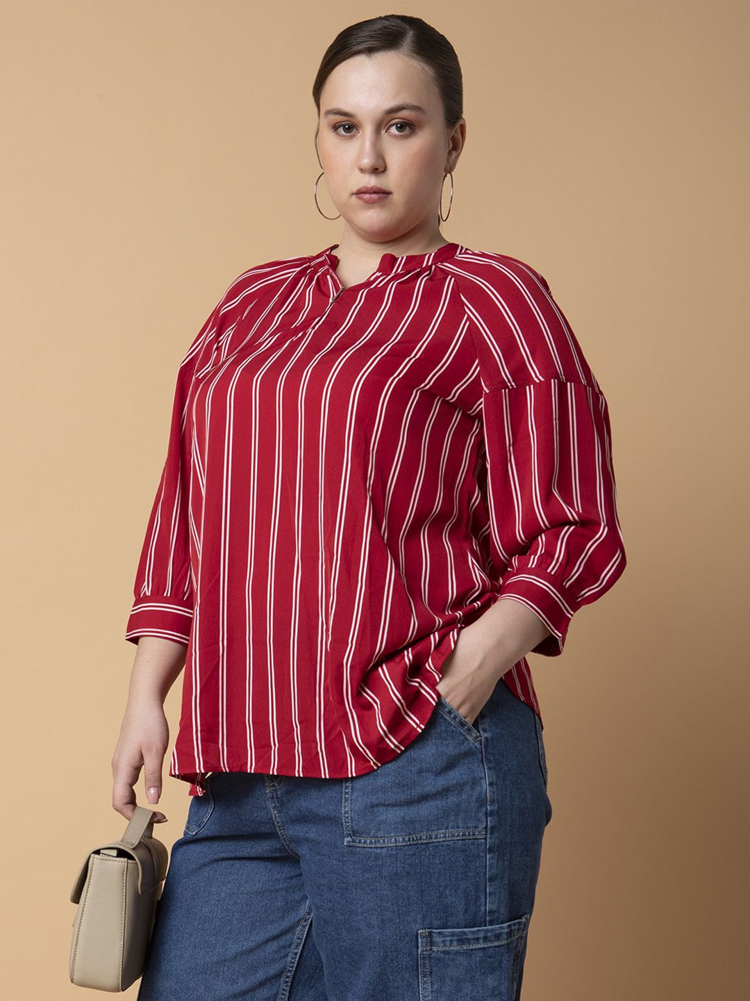 

SHOWOFF Striped Crepe Top, Red