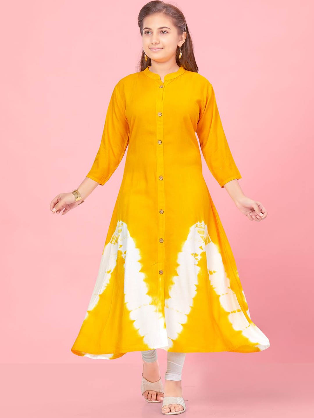 

BAESD Girls Dyed Cotton A-Line Kurta, Yellow