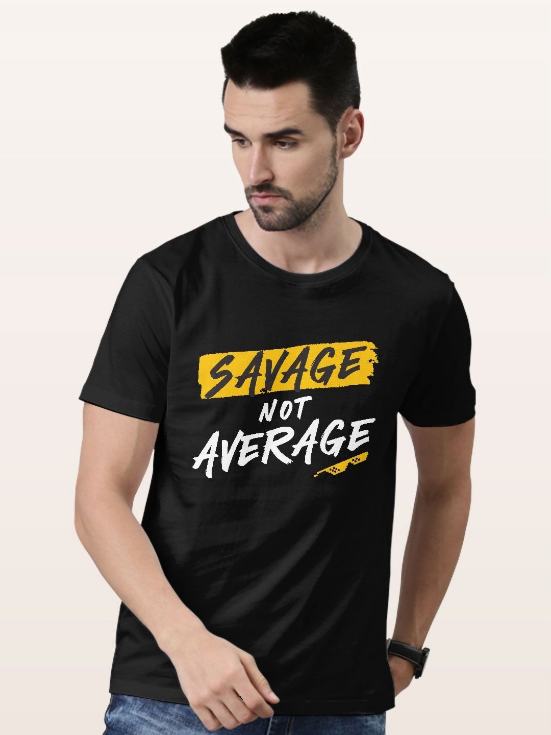 

macmerise Men Typography Printed Applique T-shirt, Black
