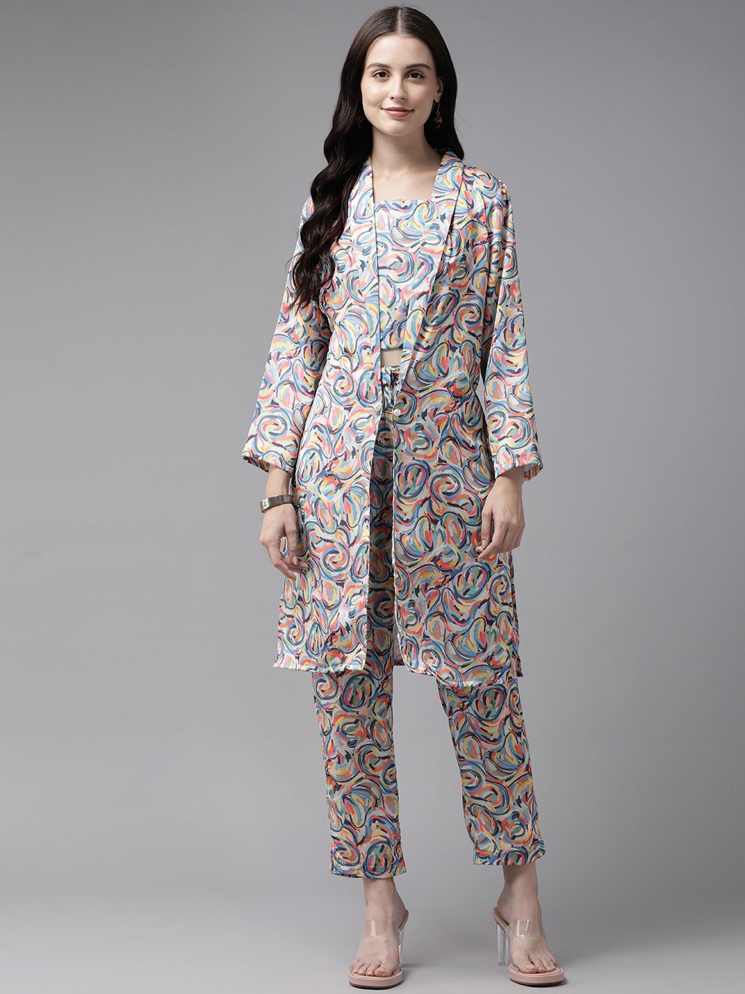

BAESD Printed Top & Trousers With Shrug, Turquoise blue