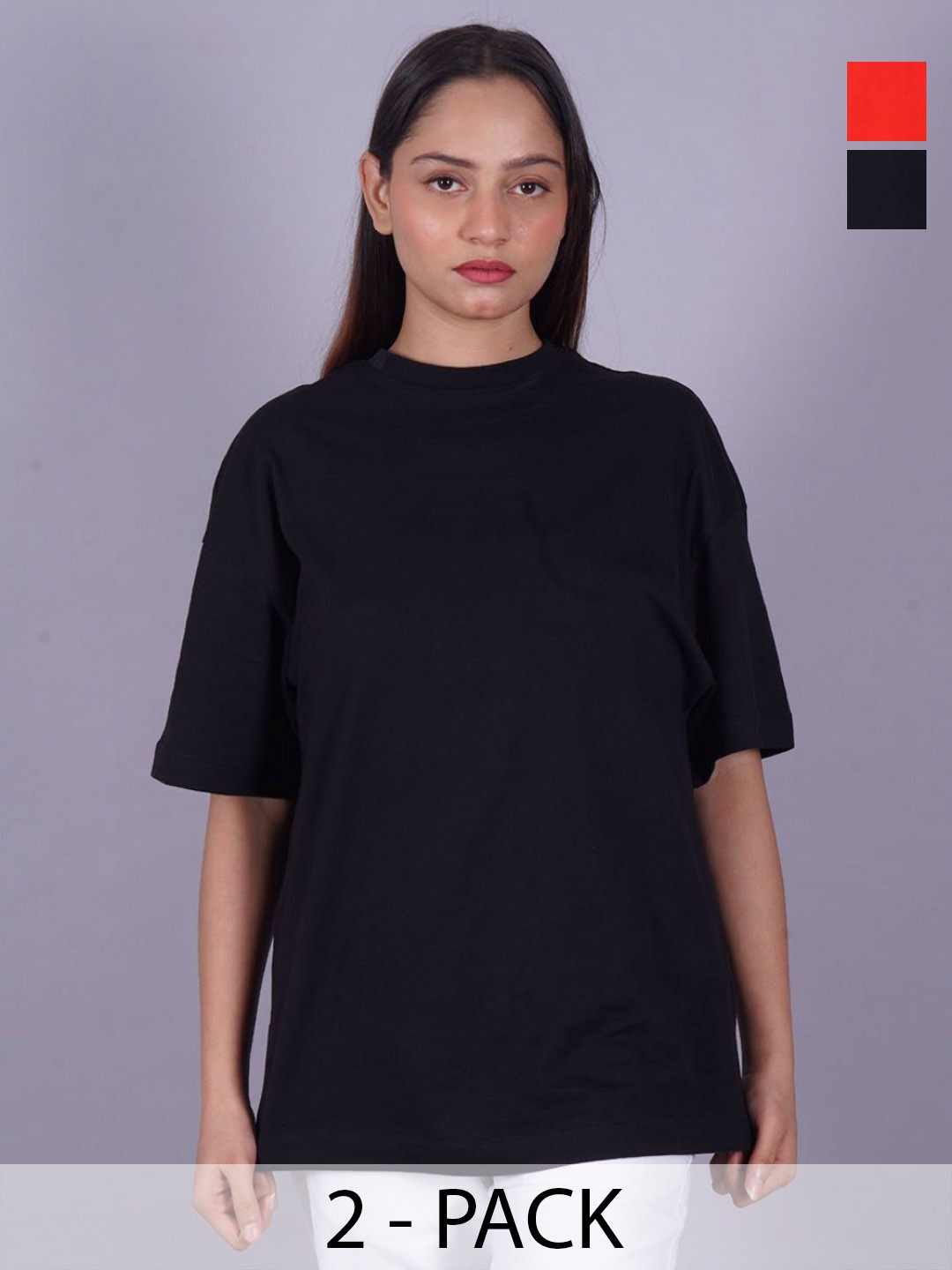 

VYVE Women Pack Of 2 Round Neck Solid T-shirt, Black