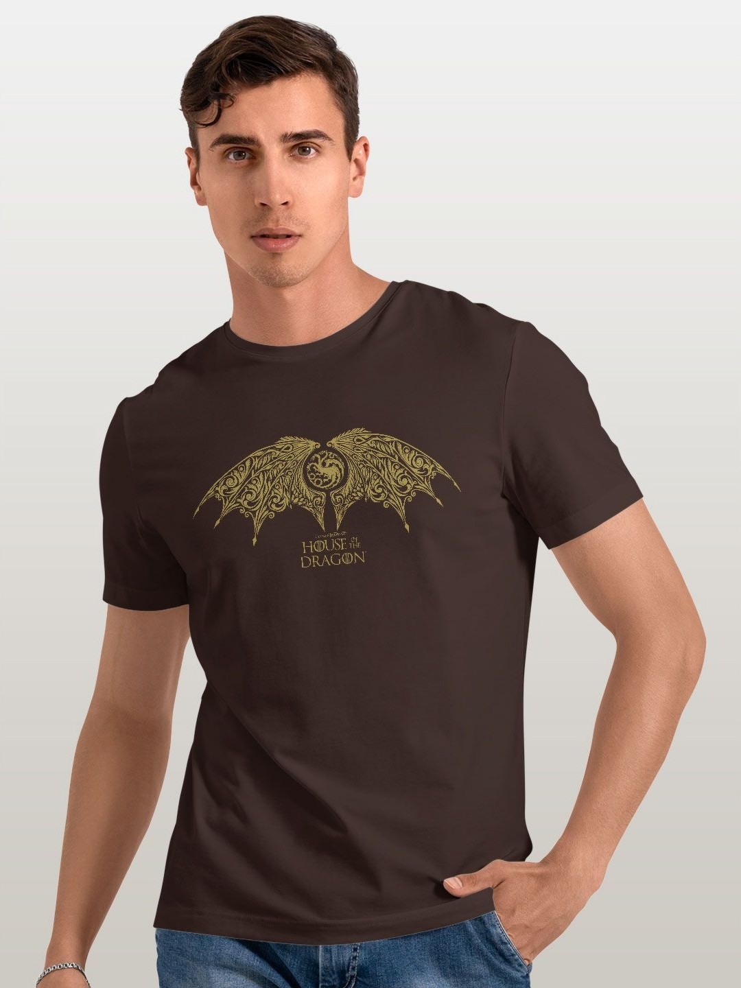 

macmerise Men Typography Printed Applique T-shirt, Brown