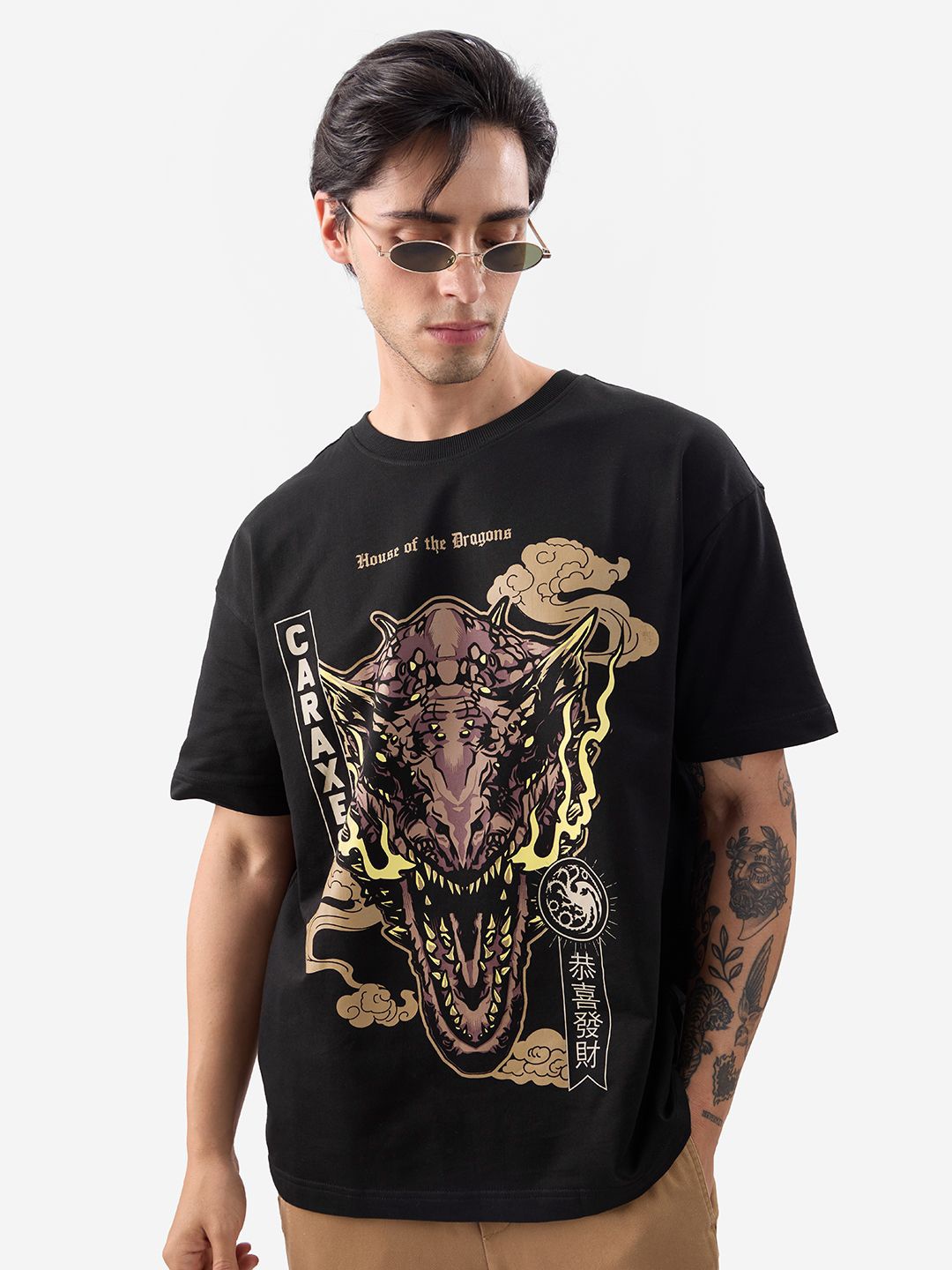 

The Souled Store Men Graphic Printed Round Neck Cotton Oversized T-Shirt, Black