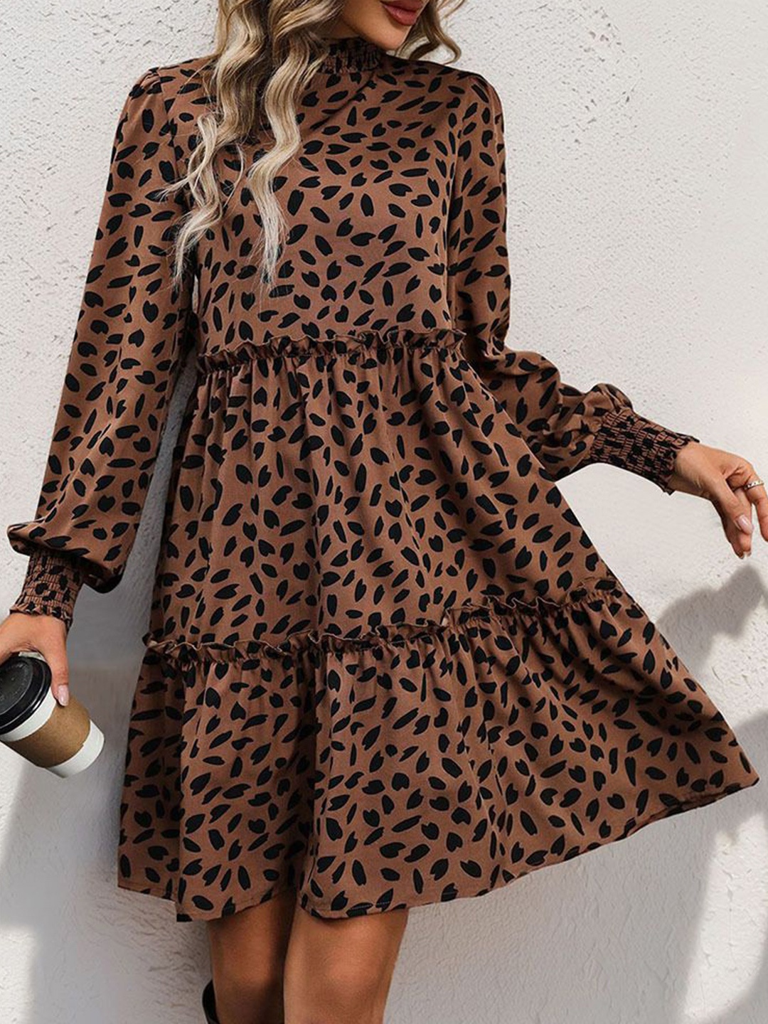 

StyleCast Printed Cuffed Sleeves A-Line Dress, Rust