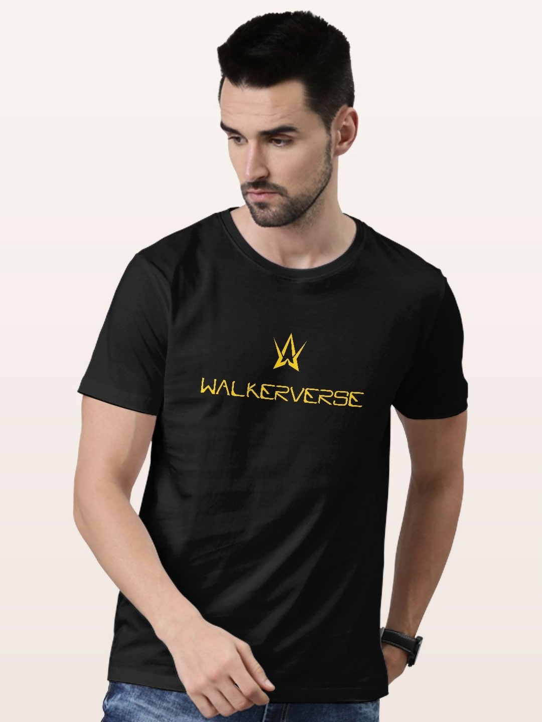

macmerise Men Typography Printed Applique T-shirt, Black