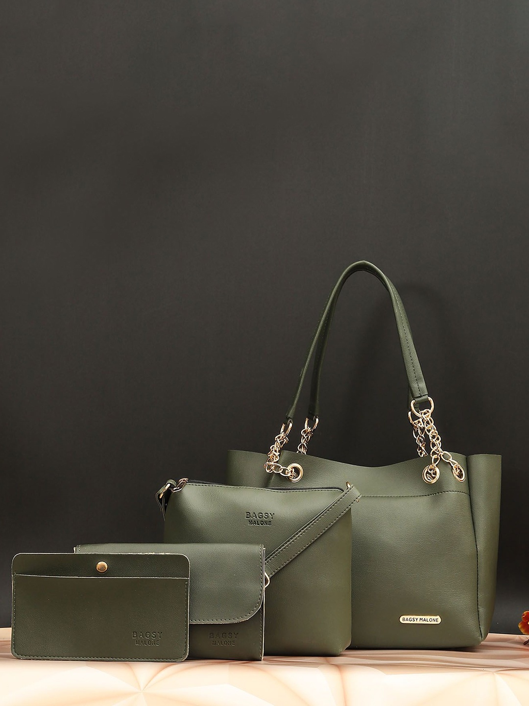 

Bagsy Malone Set of 4 Women Solid PU Structured Shoulder Bag, Green