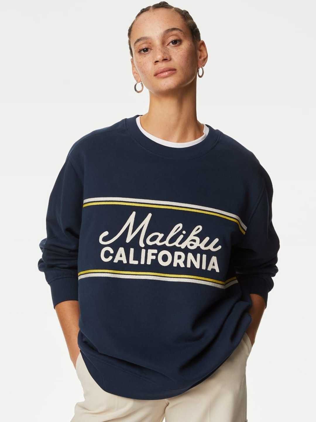 

Marks & Spencer Women Printed Sweatshirt, Navy blue
