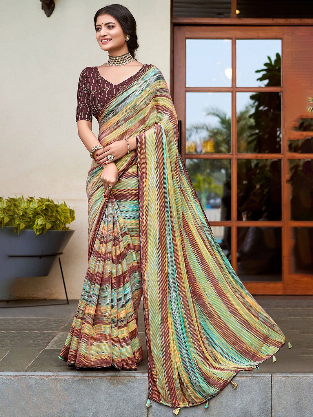 

VIRICA Striped Pure Silk Saree, Blue