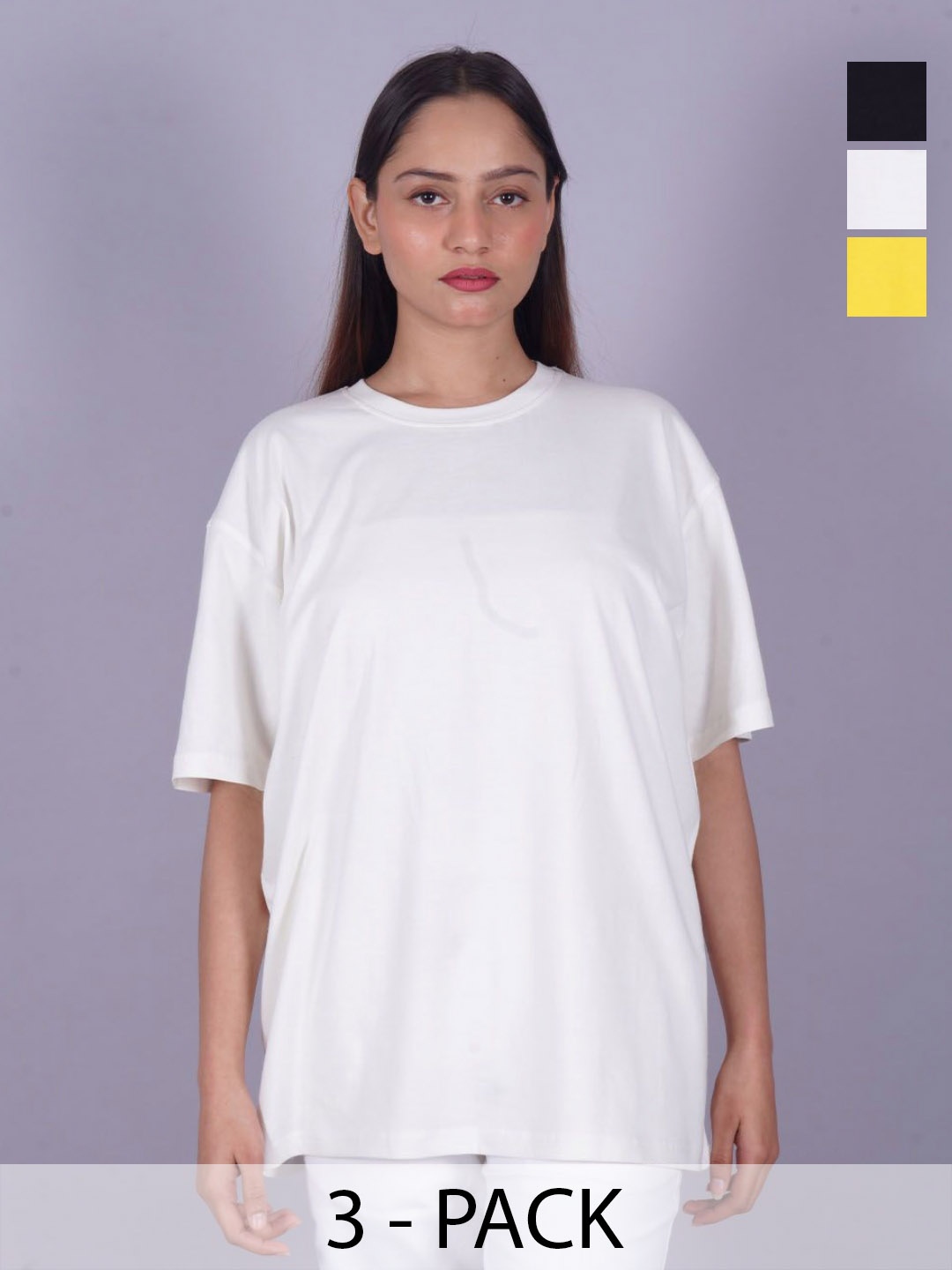

VYVE Women Pack Of 3 Round Neck Solid T-shirts, White