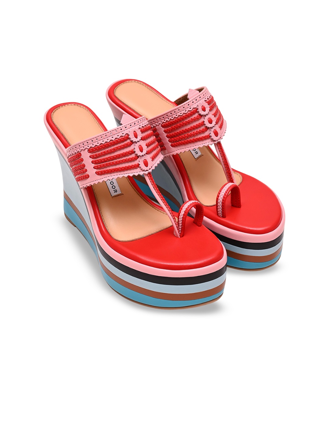 

Aprajita Toor Striped Leather Wedge Heel Sandals, Red