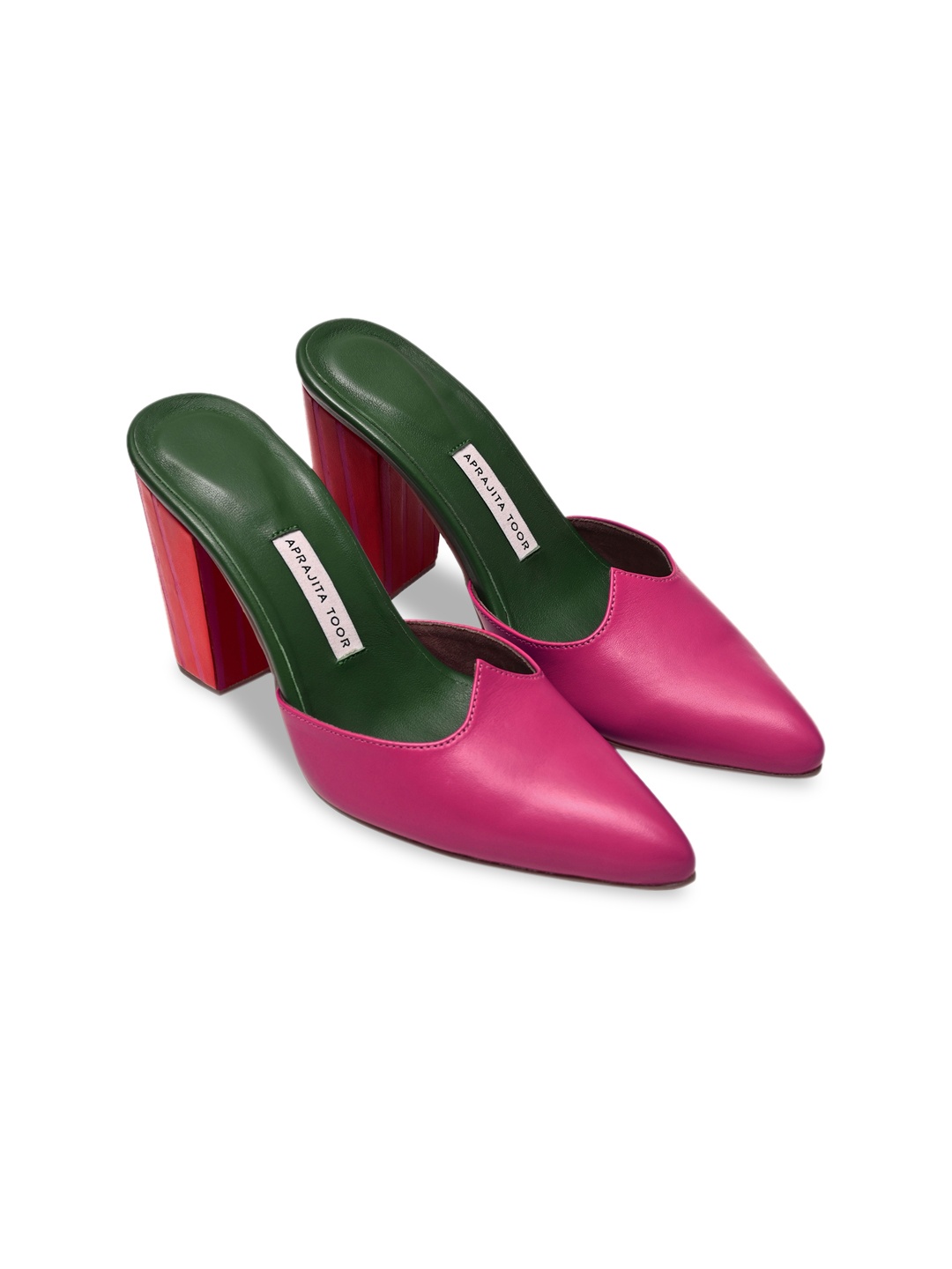 

Aprajita Toor Women Pointed Toe Leather Block Mules, Pink