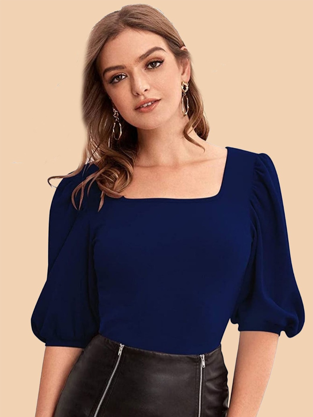 

Dream Beauty Fashion Puff Sleeve Top, Navy blue