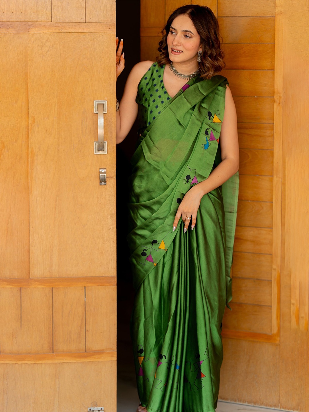 

KALINI Warli Printed Saree, Green