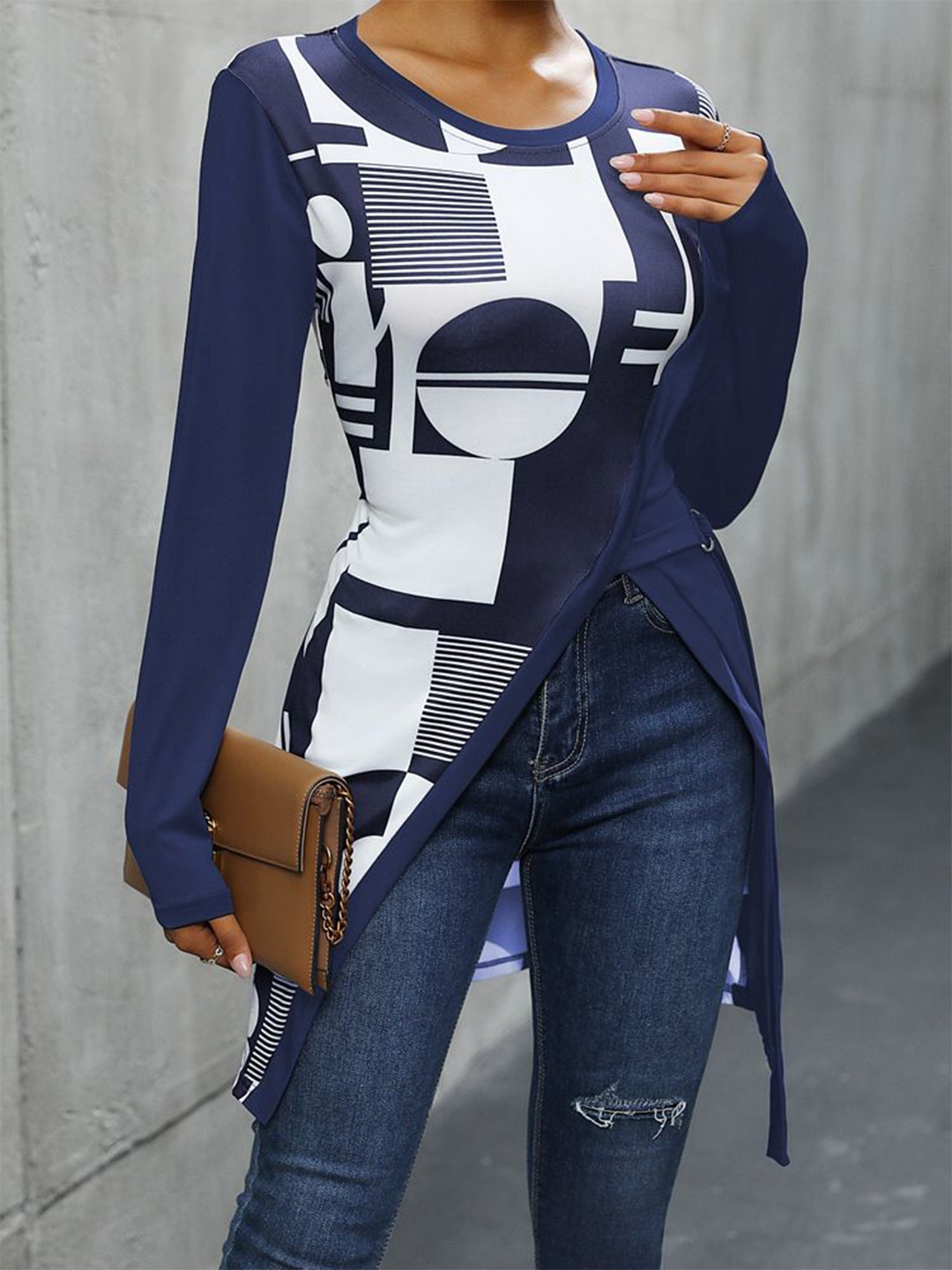 

StyleCast Geometric Print Top, Blue