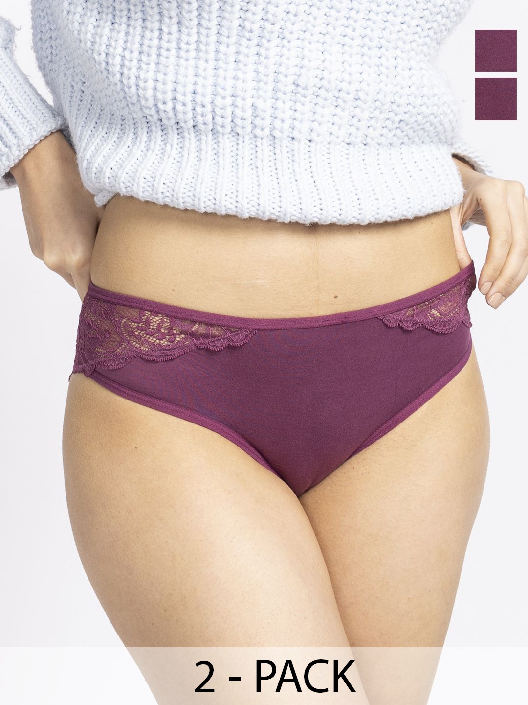 

EROTISSCH Women Pack of 2 Lace Bikini Briefs, Purple