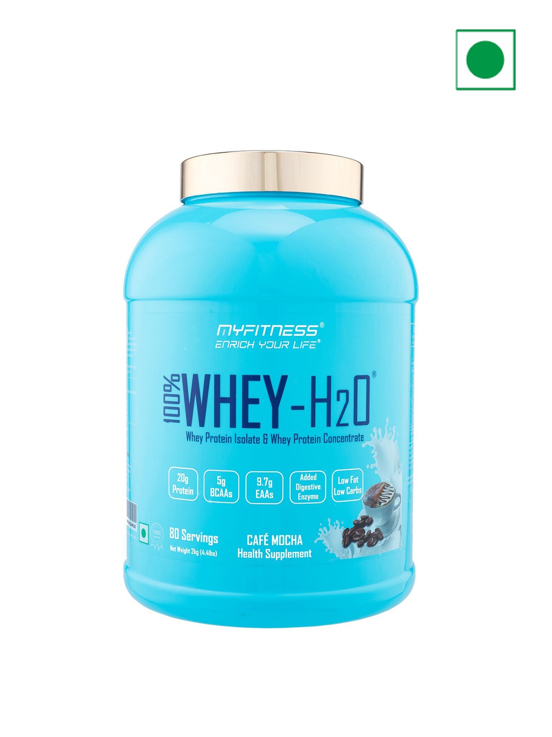 

Myfitness 100% Whey H20 Protein - Cafe Mocha Flavour 2kg, Blue