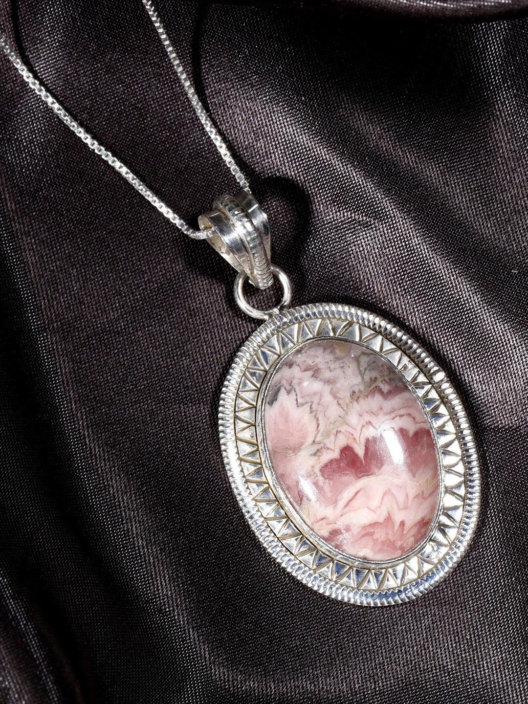

Exotic India Artificial Stones Sterling Silver Oval Pendant