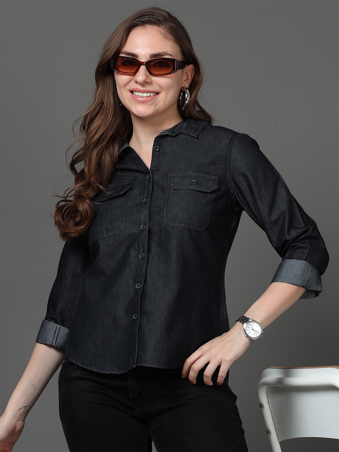 

CAZZBA Women Opaque Casual Shirt, Black