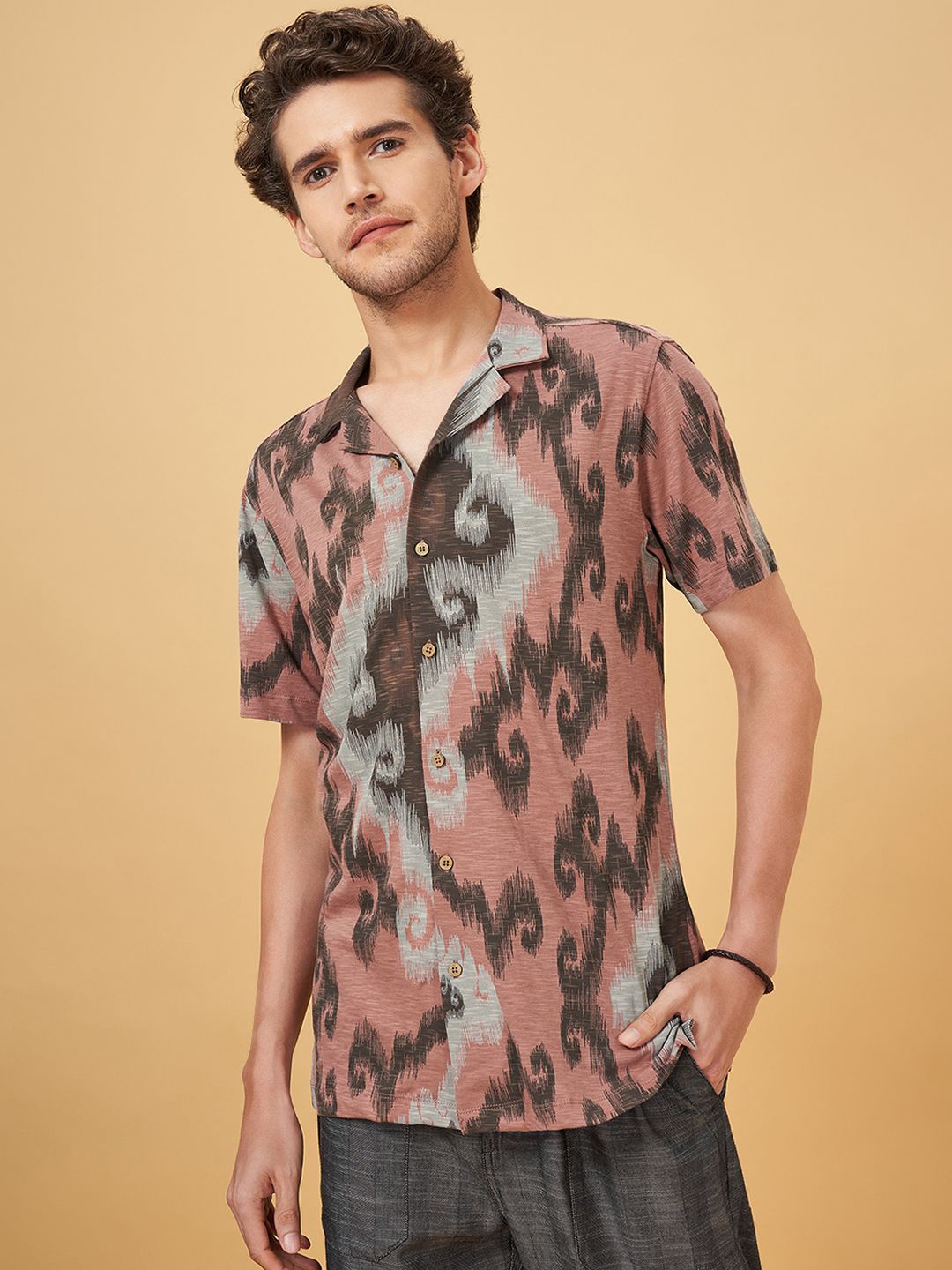 

7 Alt by Pantaloons Men Slim Fit Opaque Printed Casual Shirt, Pink