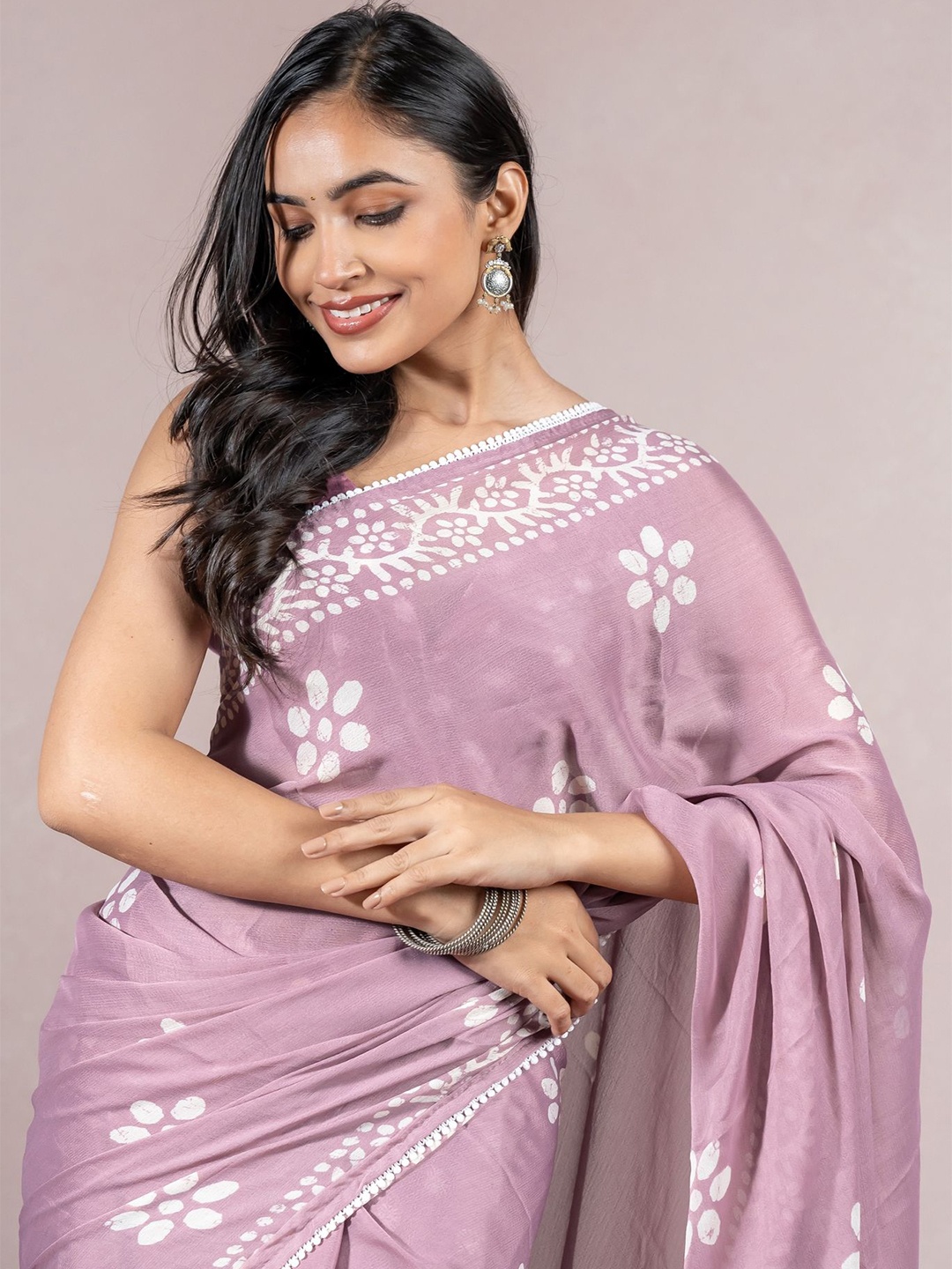 

MIRCHI FASHION Block Print Poly Chiffon Batik Traditional Saree, Pink