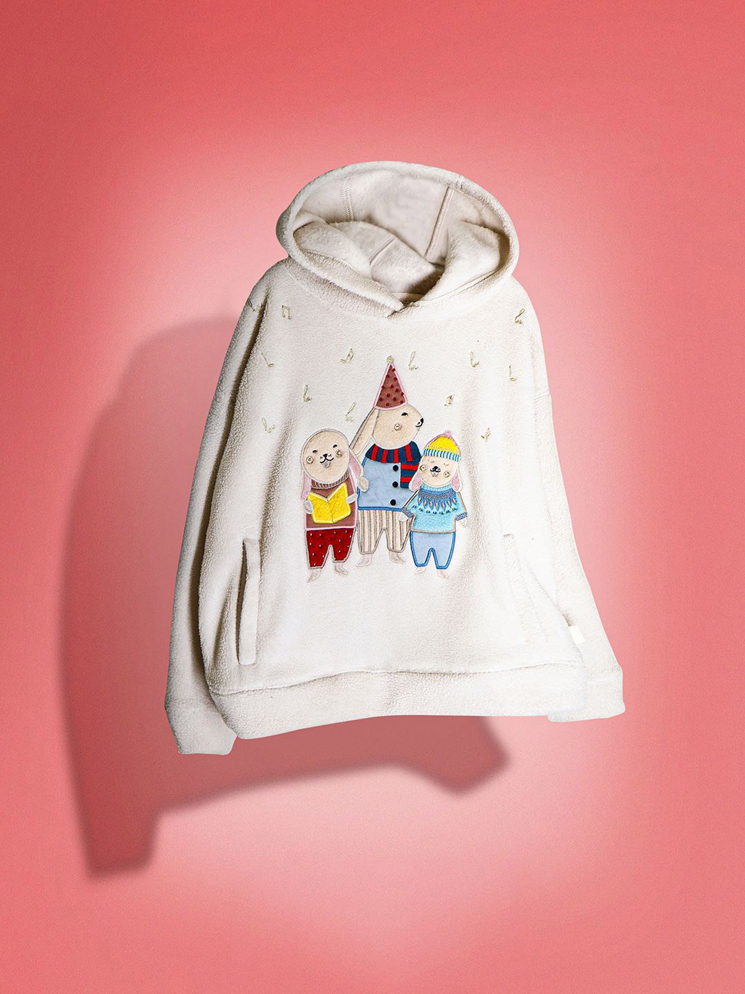 

Cherry Crumble Unisex Kids Printed Hooded Sweatshirt, Cream