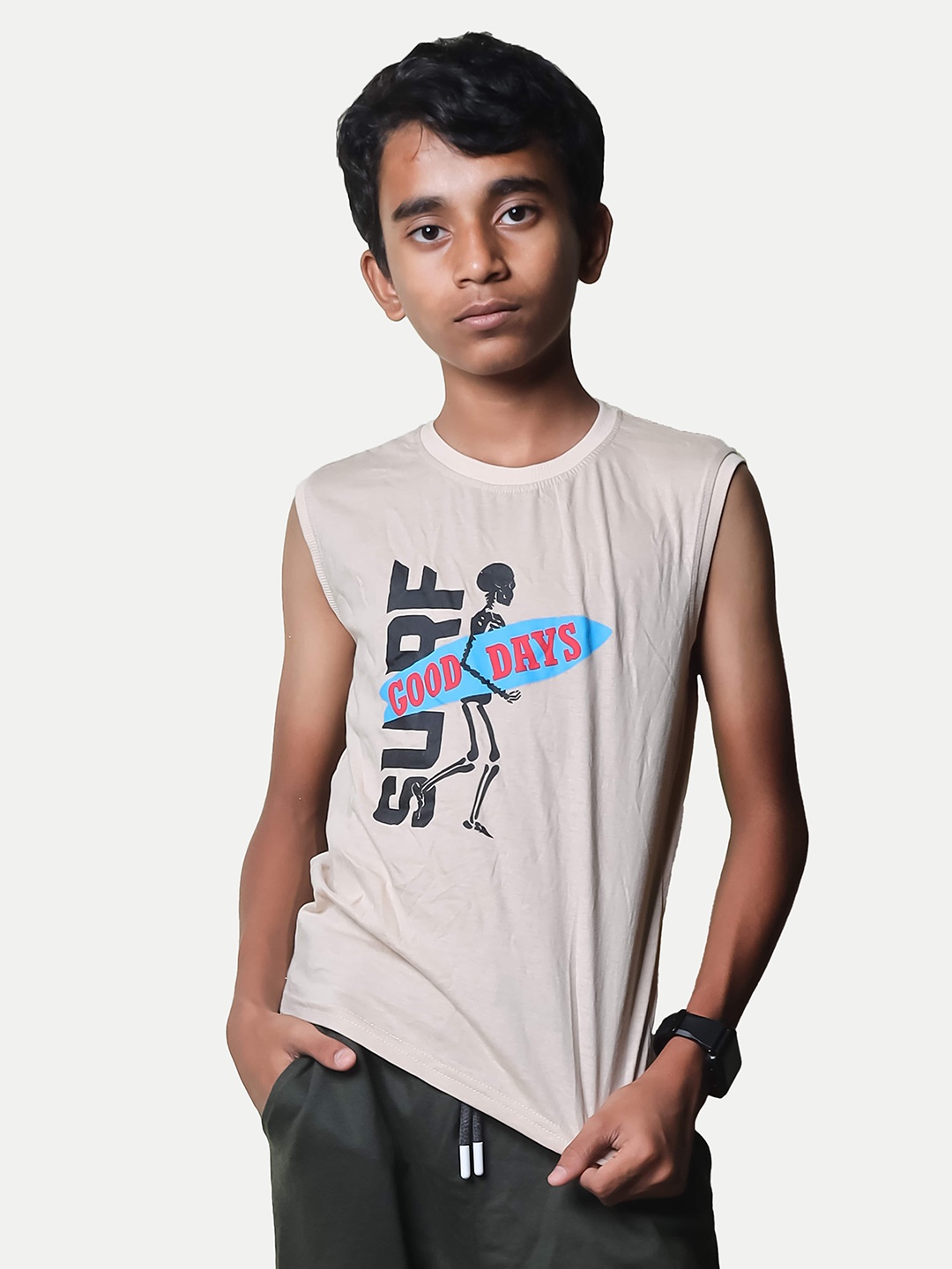 

BAESD Boys Graphic Printed Round Neck T-shirt, Beige