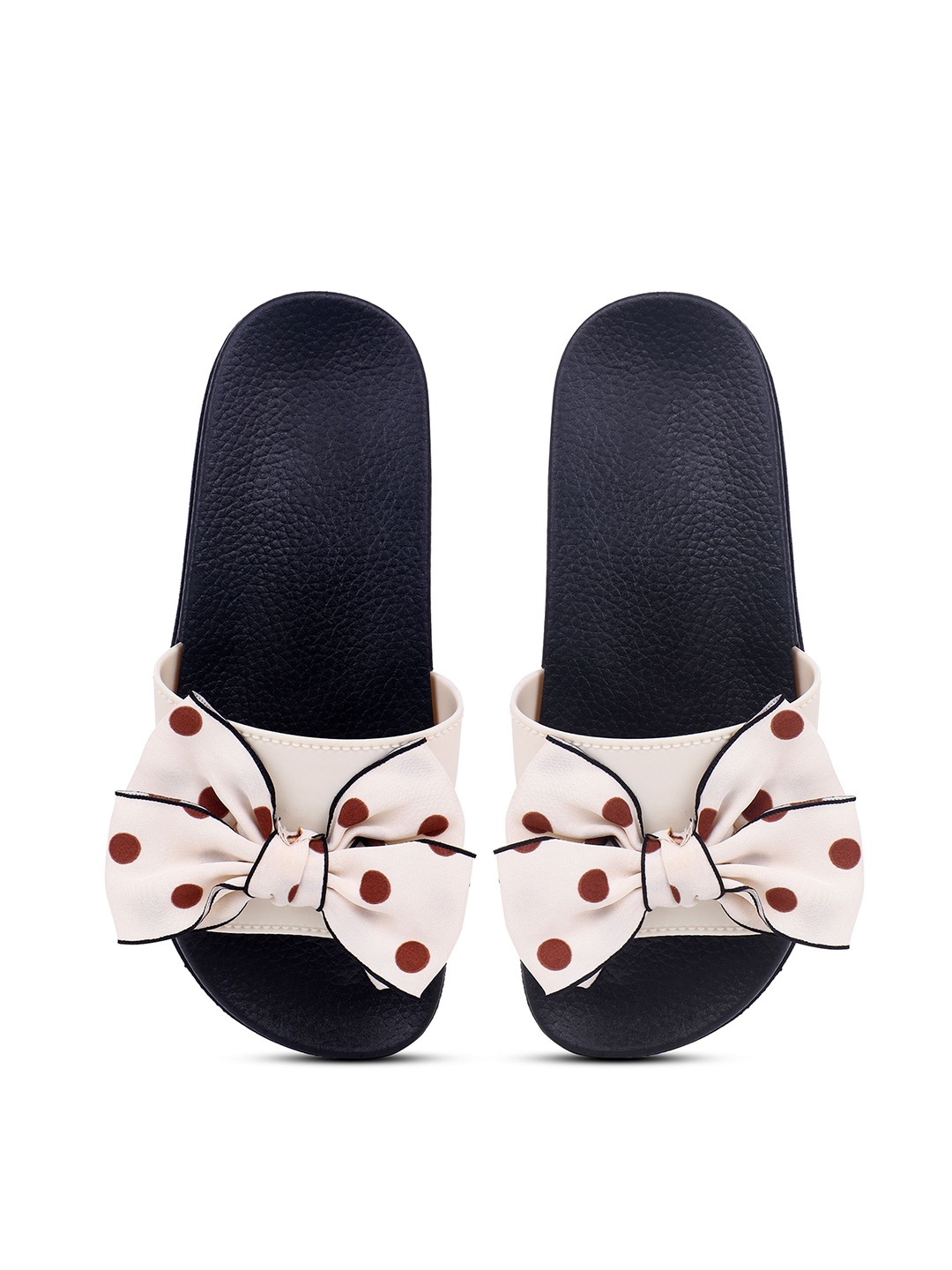 

CASSIEY Women Printed Bow Details Rubber Sliders, Cream
