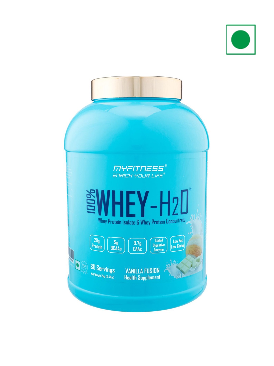 

Myfitness 100% Whey H20 Protein - Vanilla Fusion Flavour 2kg, Blue