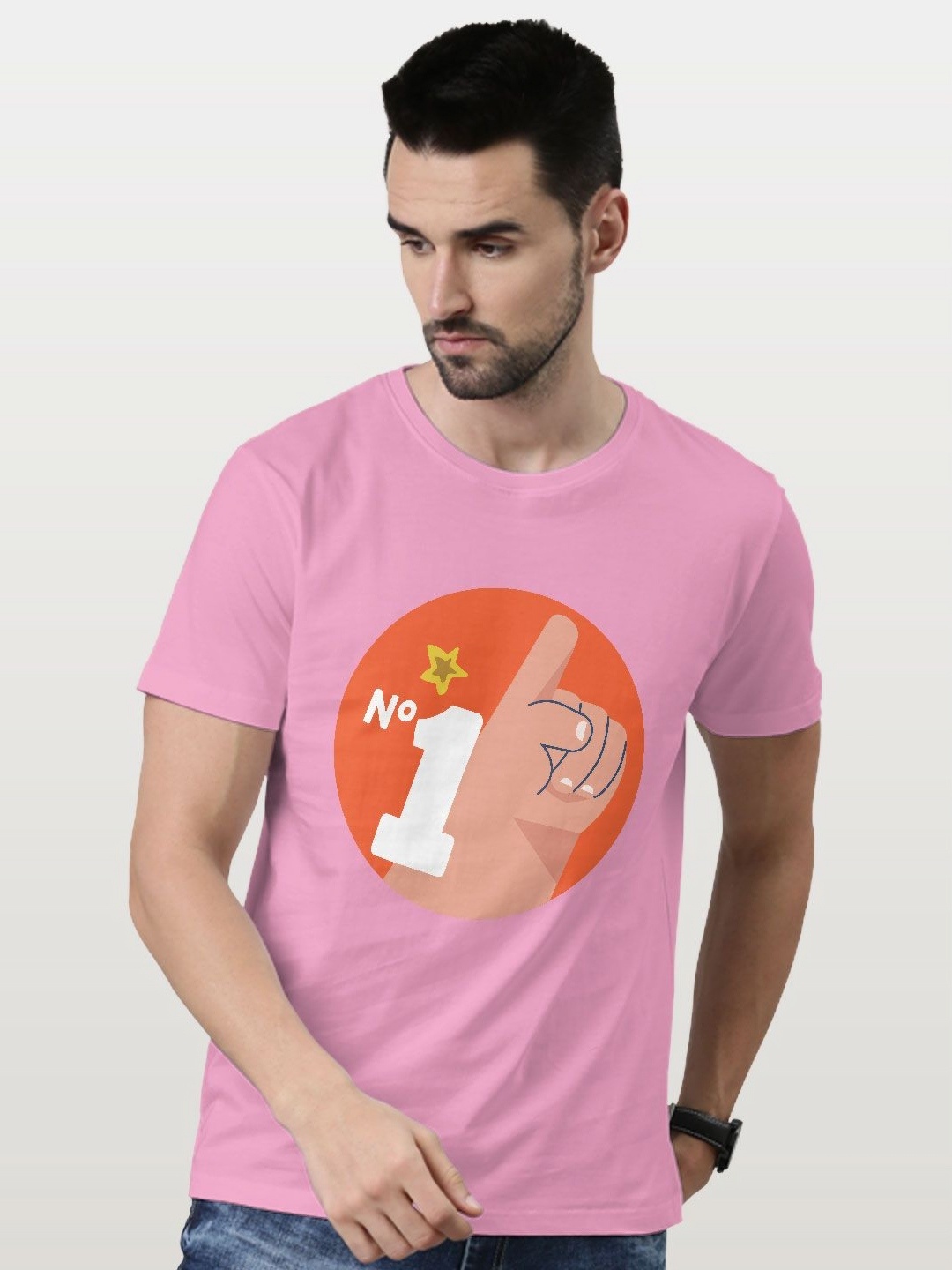 

macmerise Men Printed Applique T-shirt, Pink
