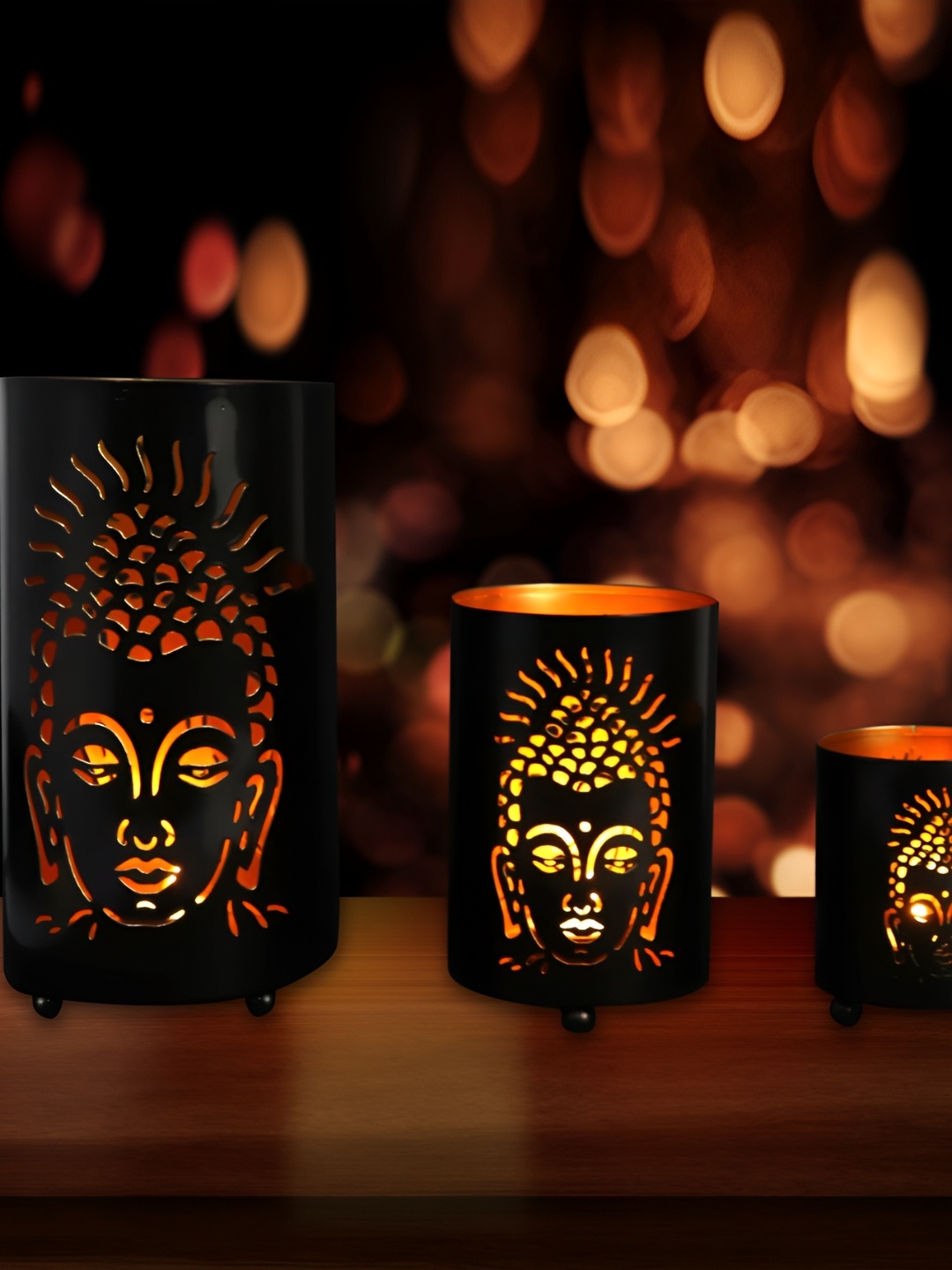 

PockMAN Black 3 Pieces Textured Candle Holder