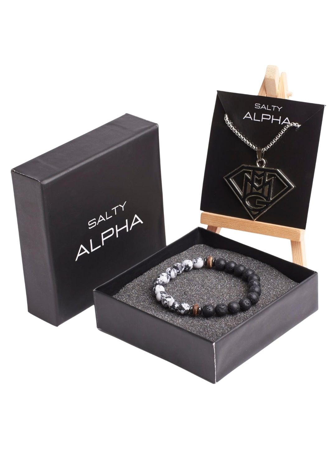 

SALTY Men Stainless Steel Pendant and Bracelet Jewellery Gift Set, Black