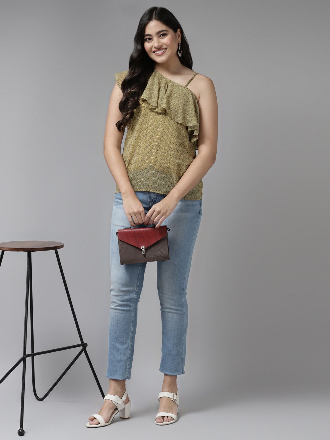

BAESD One Shoulder Georgette Top, Olive
