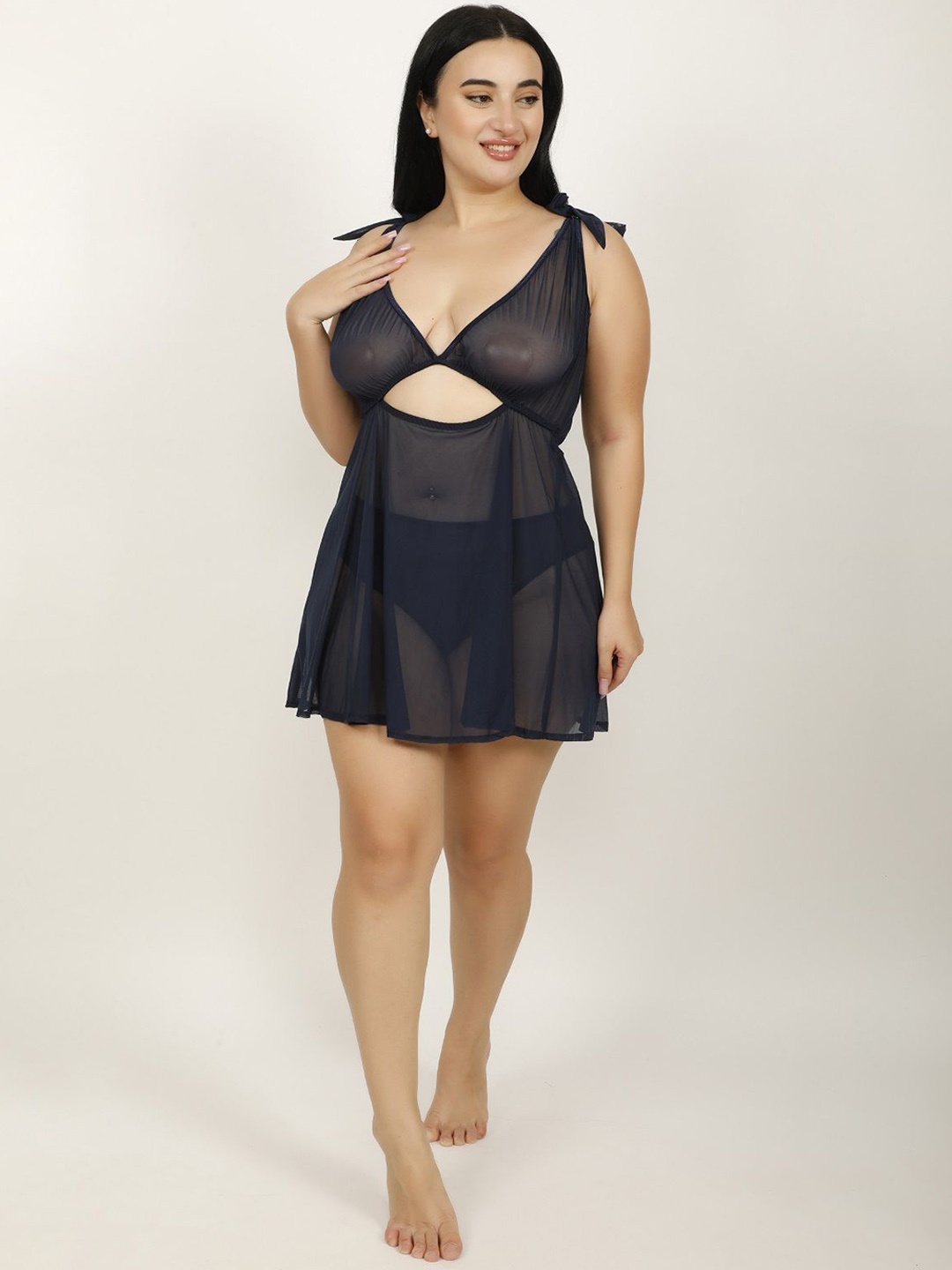 

Hill Islands Plus Size Satin Solid Baby Doll, Navy blue