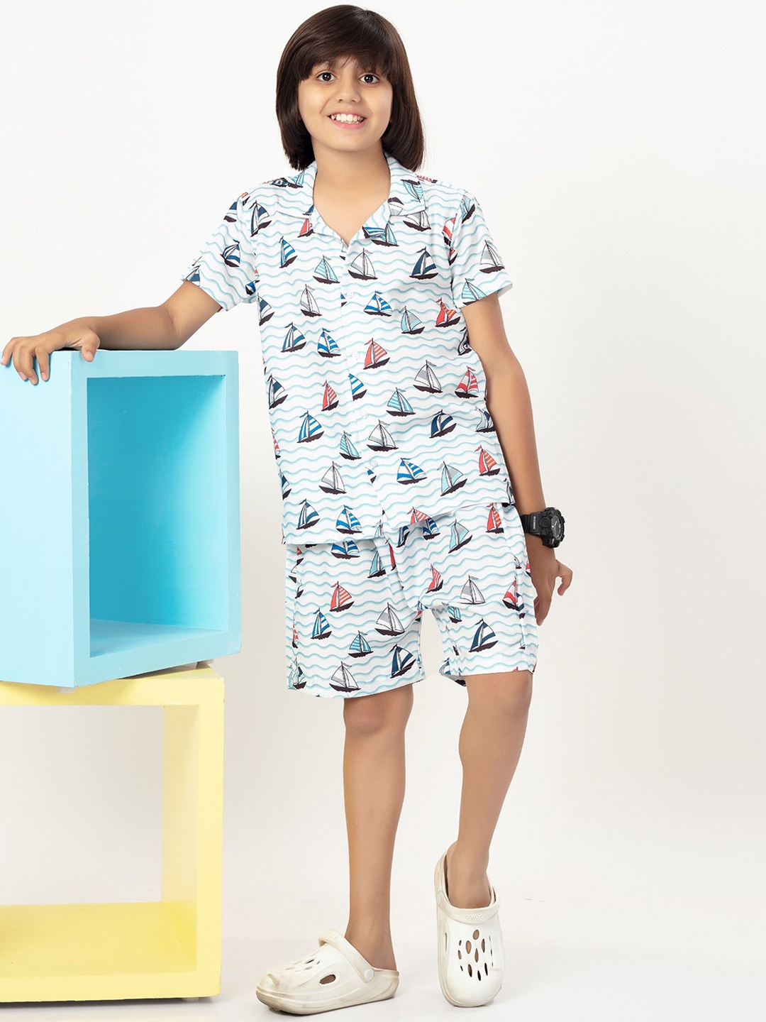 

Gavin Paris Kids Abstract Printed Shirt With Short, Blue