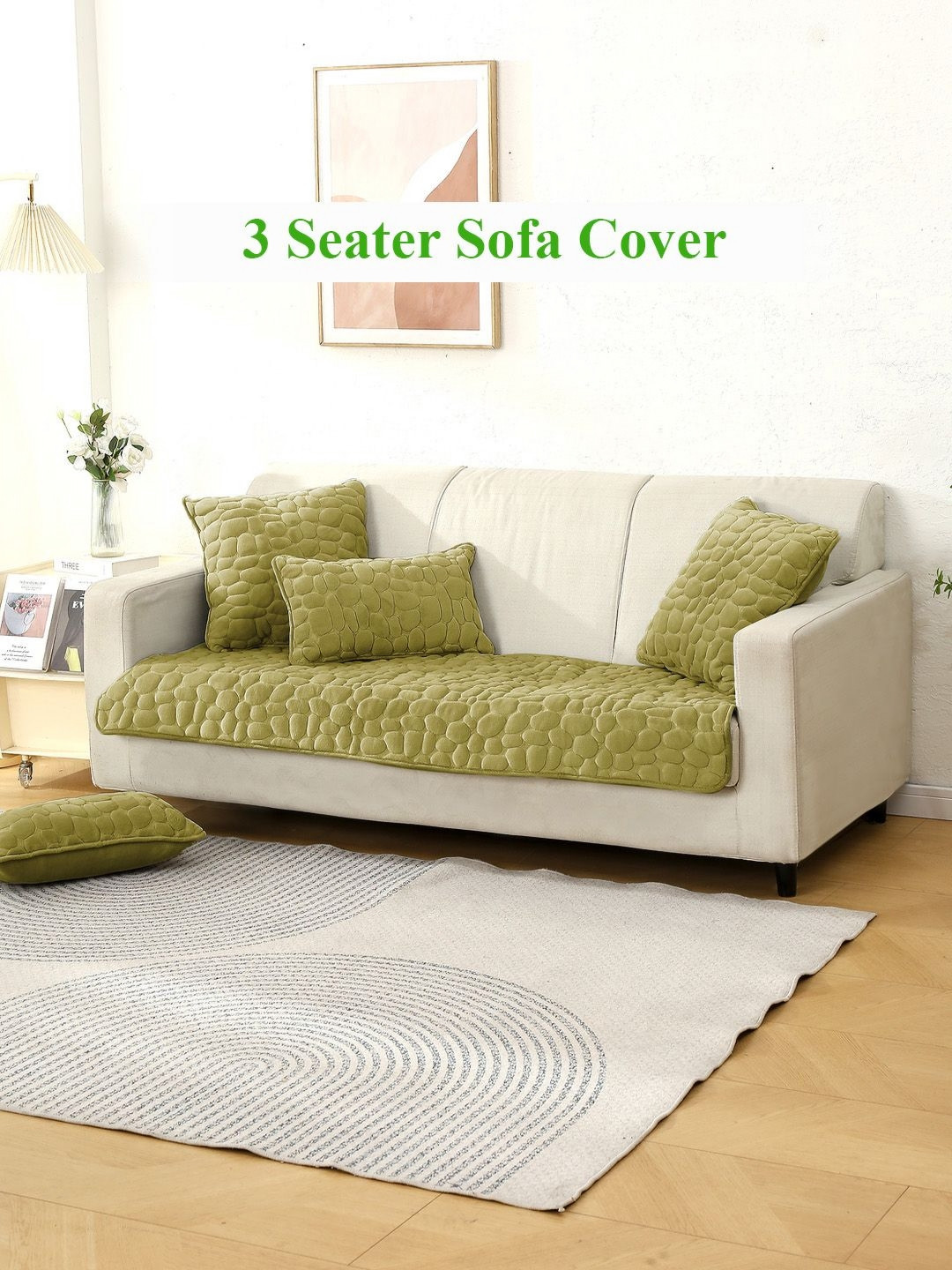 

HOKIPO Green Textured 3 Seater Anti Slip Velvet Sofa Mat Cover