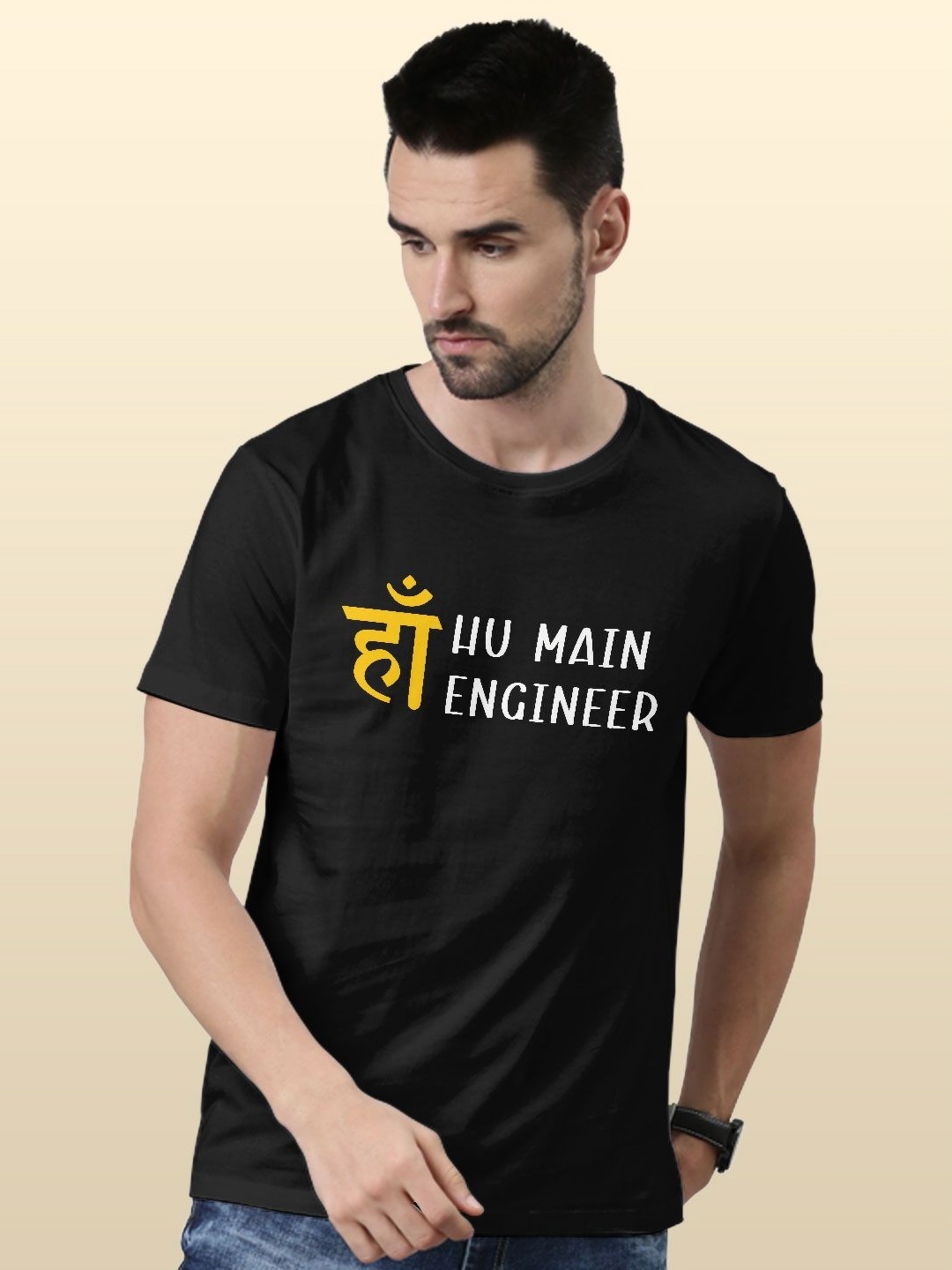 

macmerise Men Sports Printed V-Neck T-shirt, Black